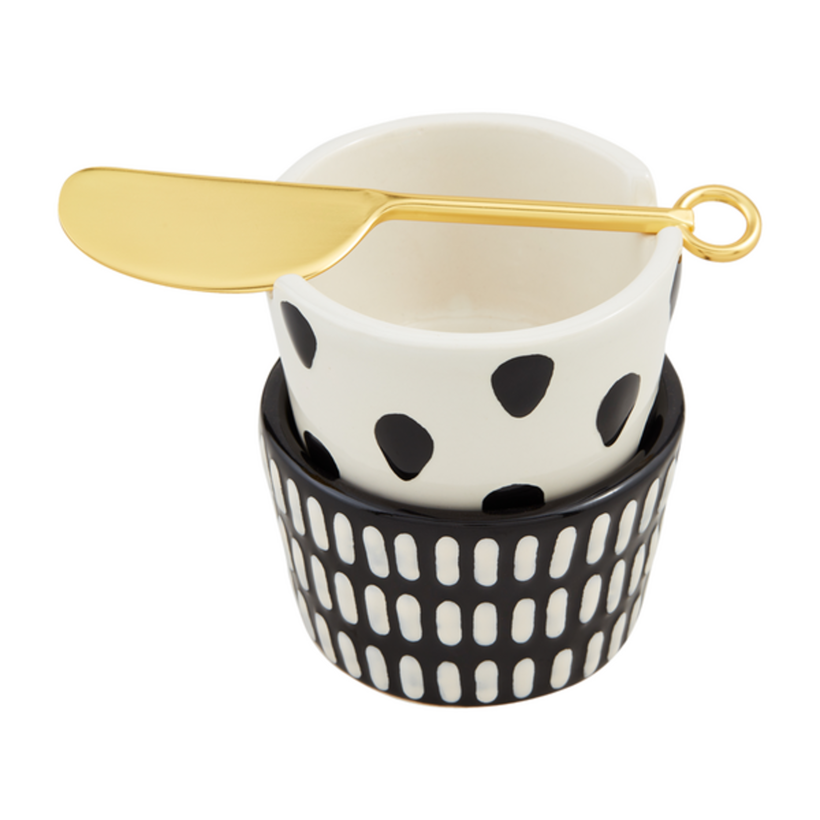 Mud Pie Black and White Dot Tidbit Bowl and Spoon Set