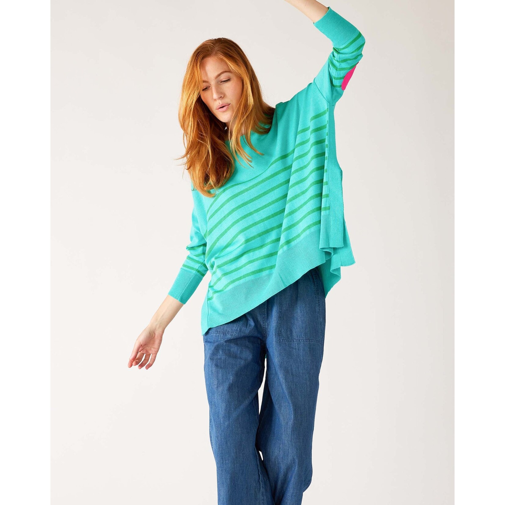 Mer-Sea Mer-Sea Amour Sweater with Heart Patch -  Turquoise/Jade Stripe