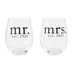 Mud Pie Mr & Mrs est. 2024 stemless wine glasses