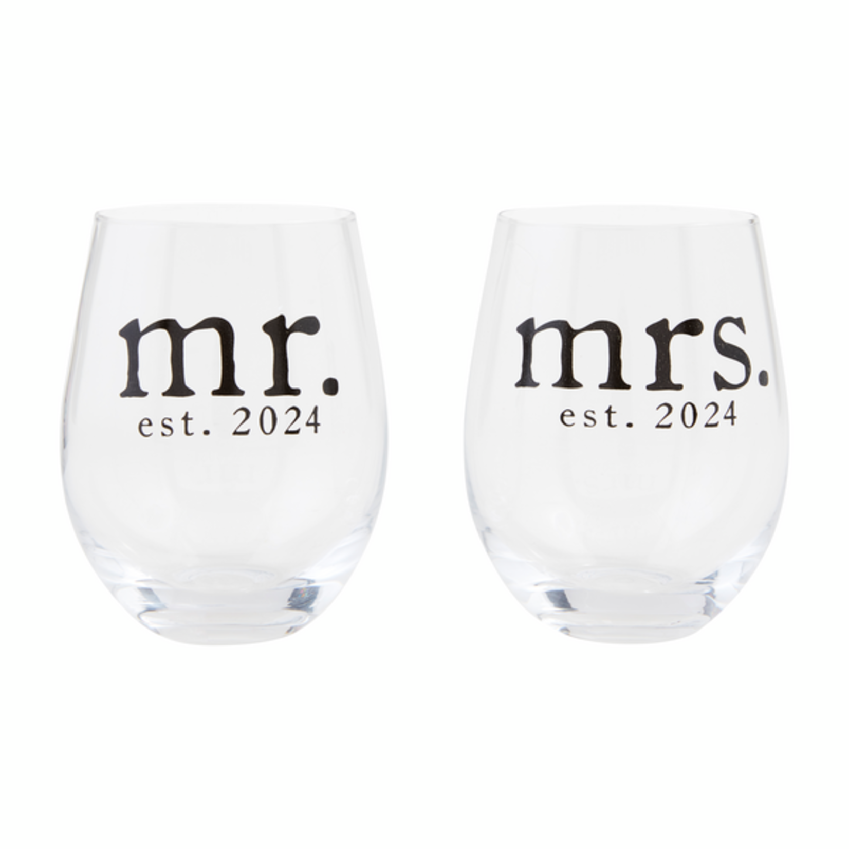 Mud Pie Mr & Mrs est. 2024 stemless wine glasses