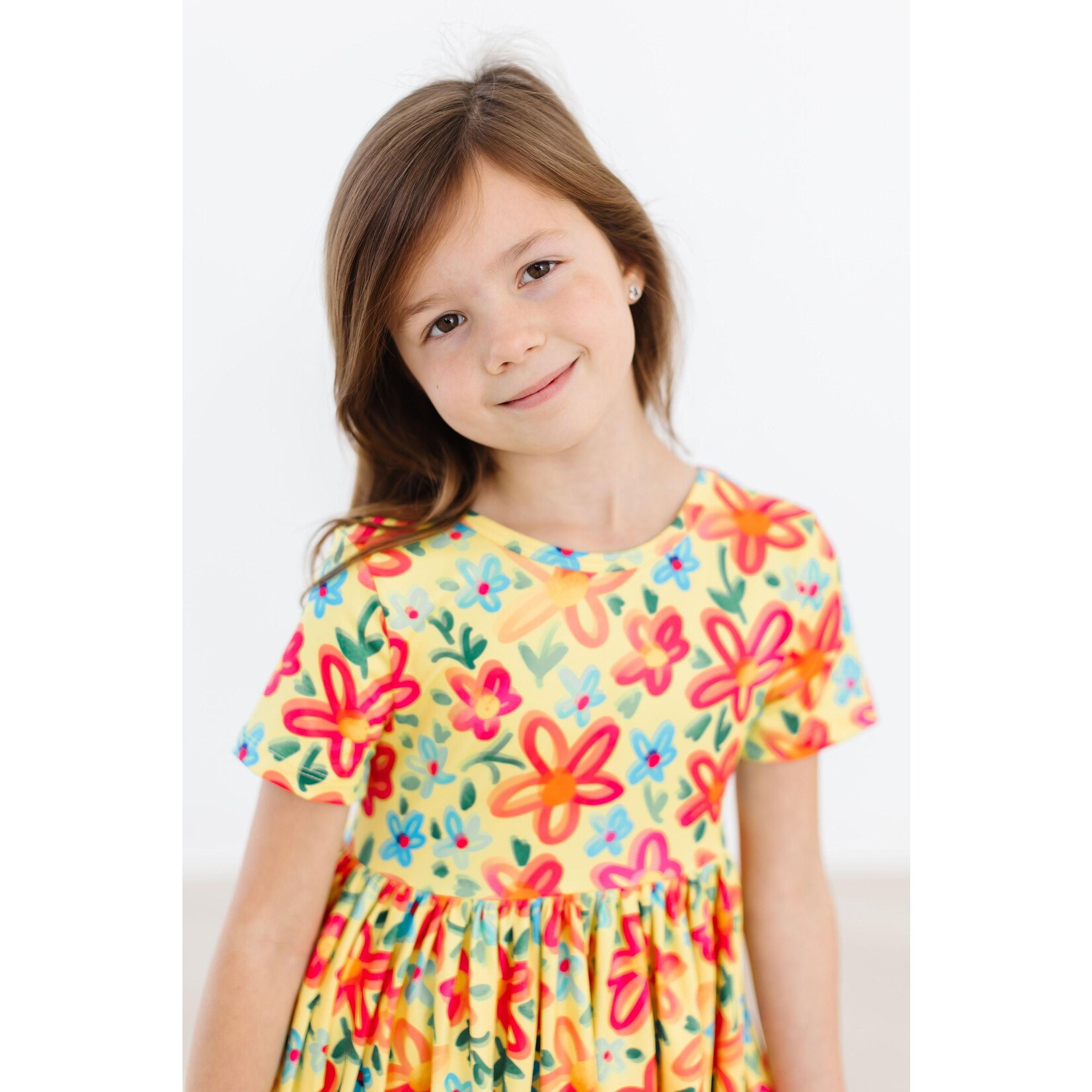 Mila & Rose Mila & Rose Yellow Neon Floral Short Sleeve Twirl Dress