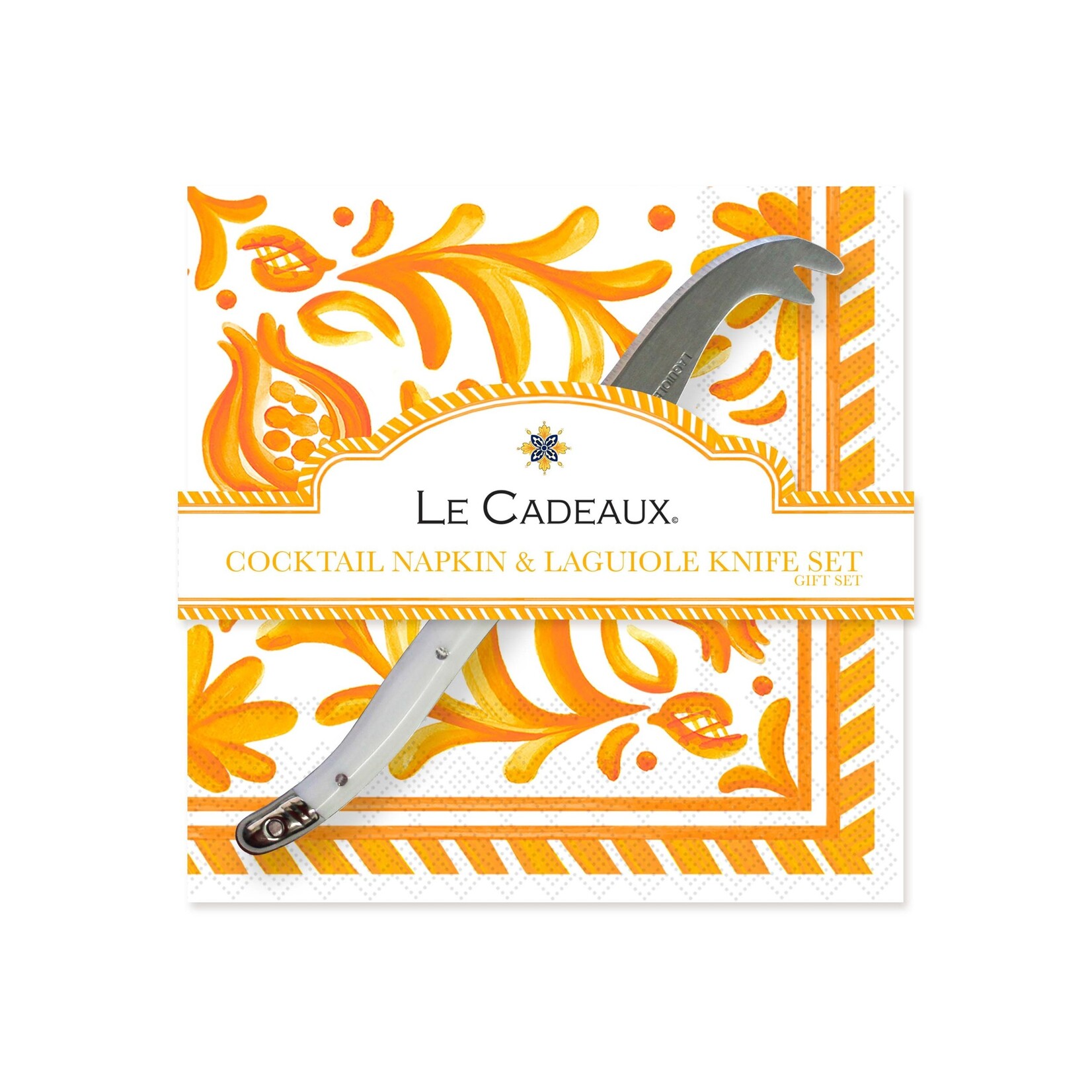 Le Cadeaux Le Cadeaux Sicily Orange Cocktail Napkin Set Of 20 with Mini Cheese Knife
