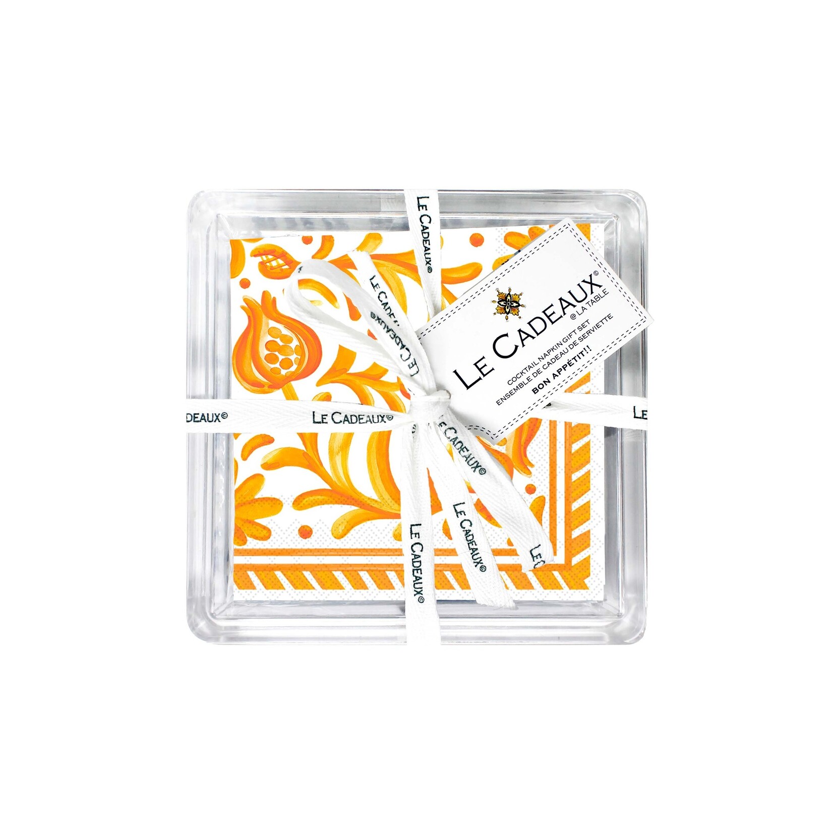 Le Cadeaux Le Cadeaux Sicily Orange Cocktail Napkins with Acrylic Holder Gift Set