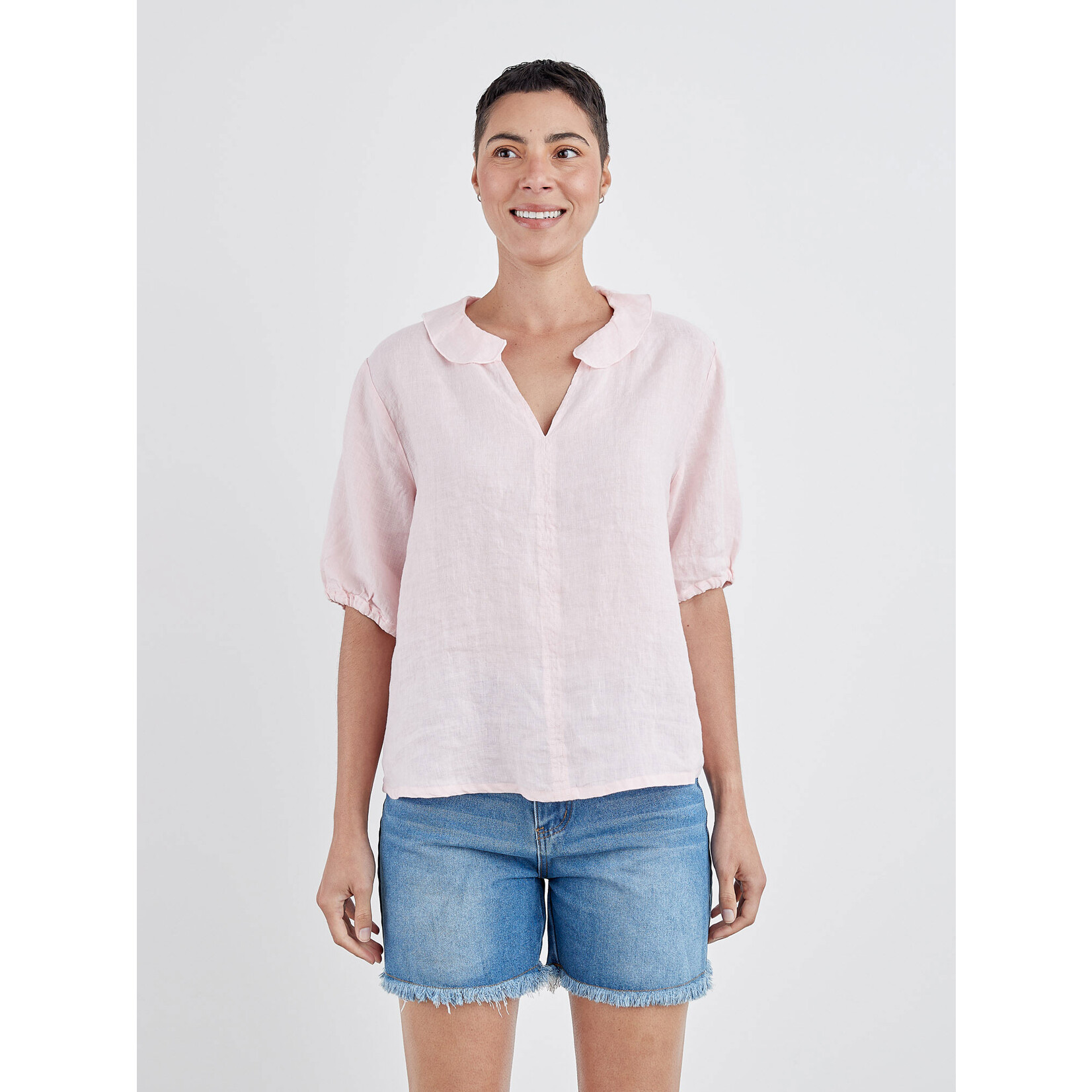 Cut Loose Cut Loose Hanky Linen Ruffle Collar Top