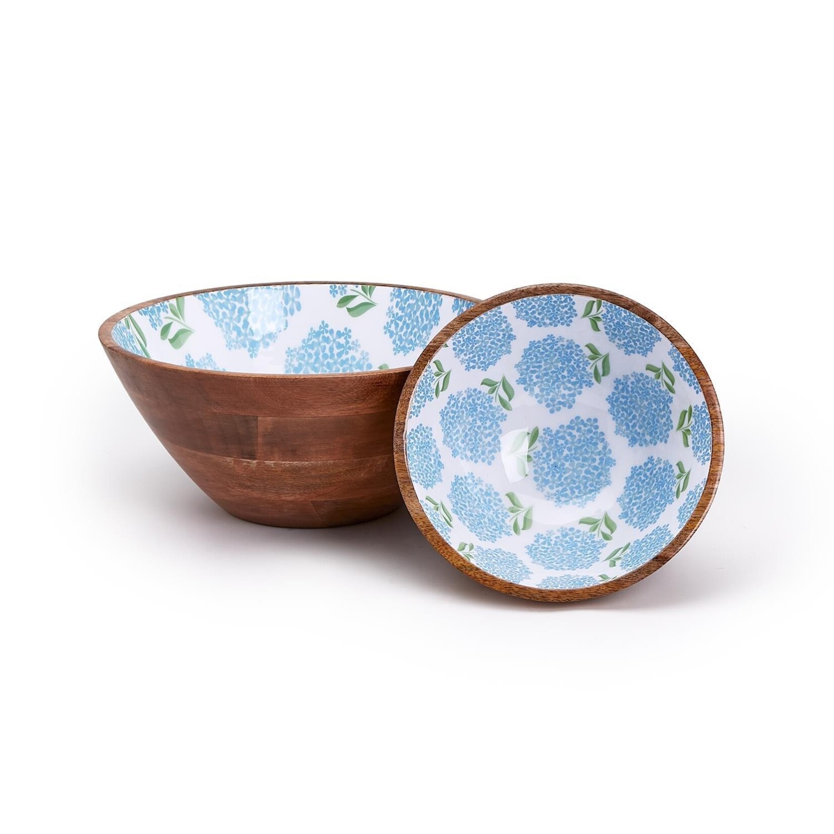 Two's Company Hydrangea Hand Crafted Wood Bowl - Large