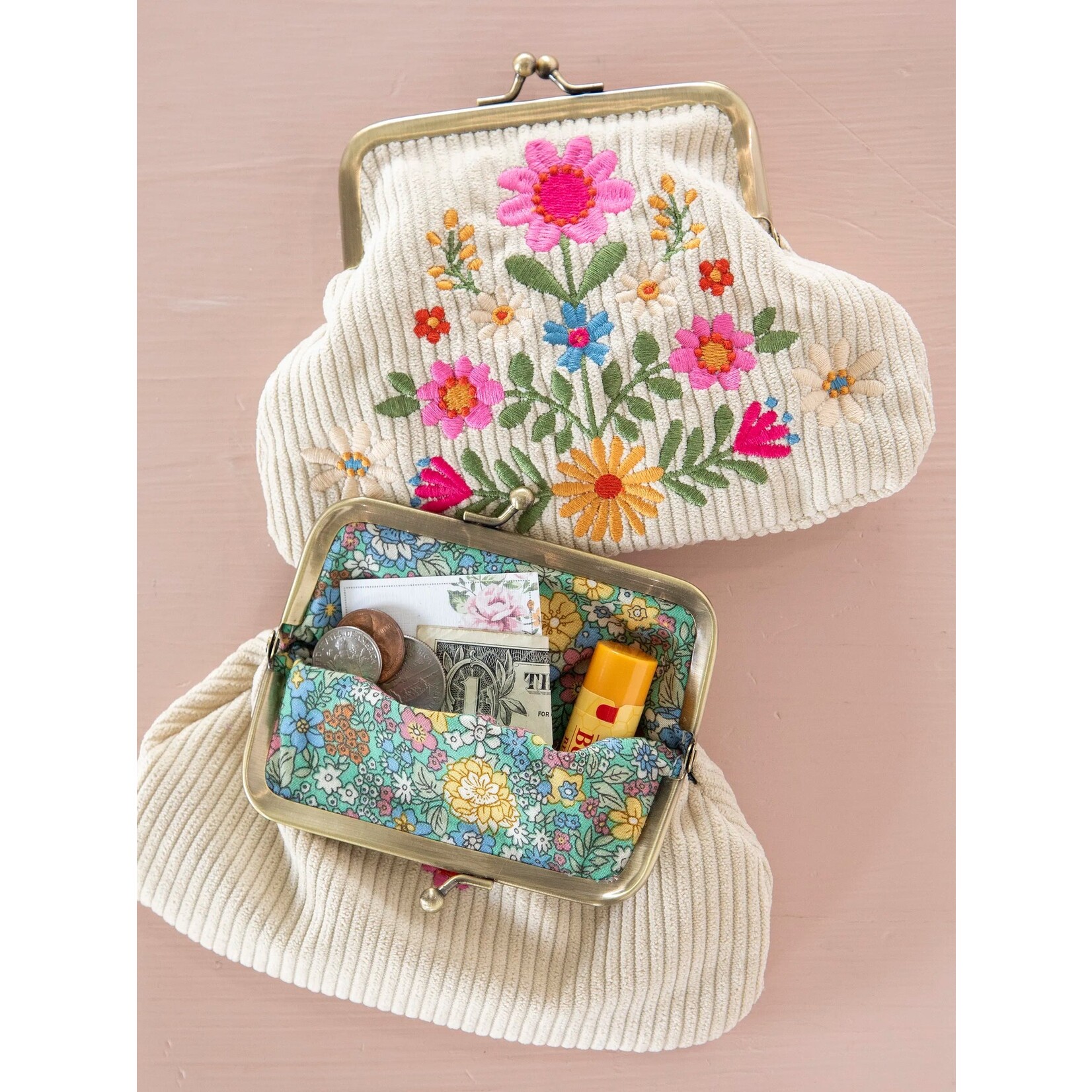 Natural Life Kisslock Coin Purse - Cream Folk Flower