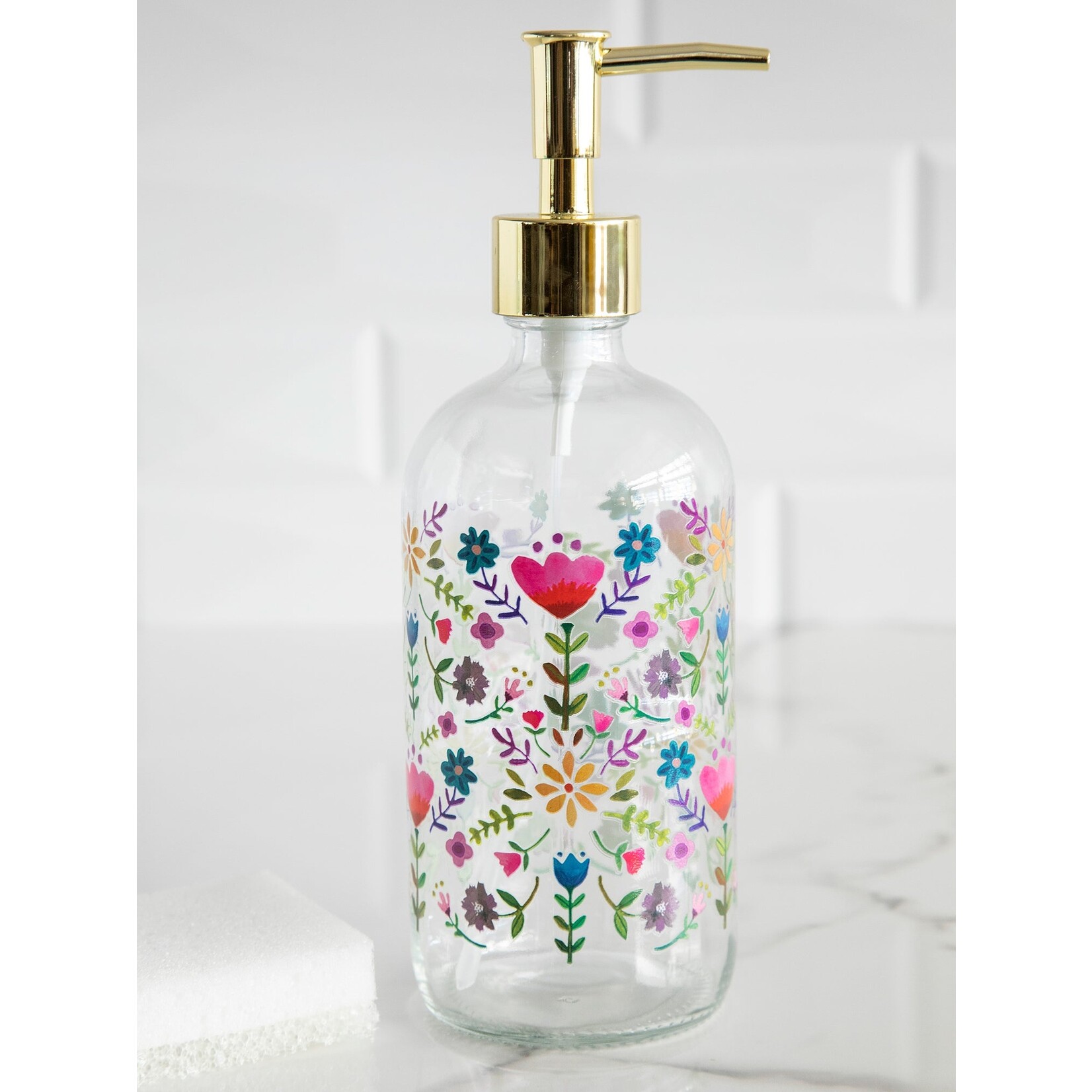 Natural Life Glass Soap Dispenser - Floral Border