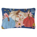 Peking Handicraft Blue Pumpkin Trio Embroidered Pillow - 12x18