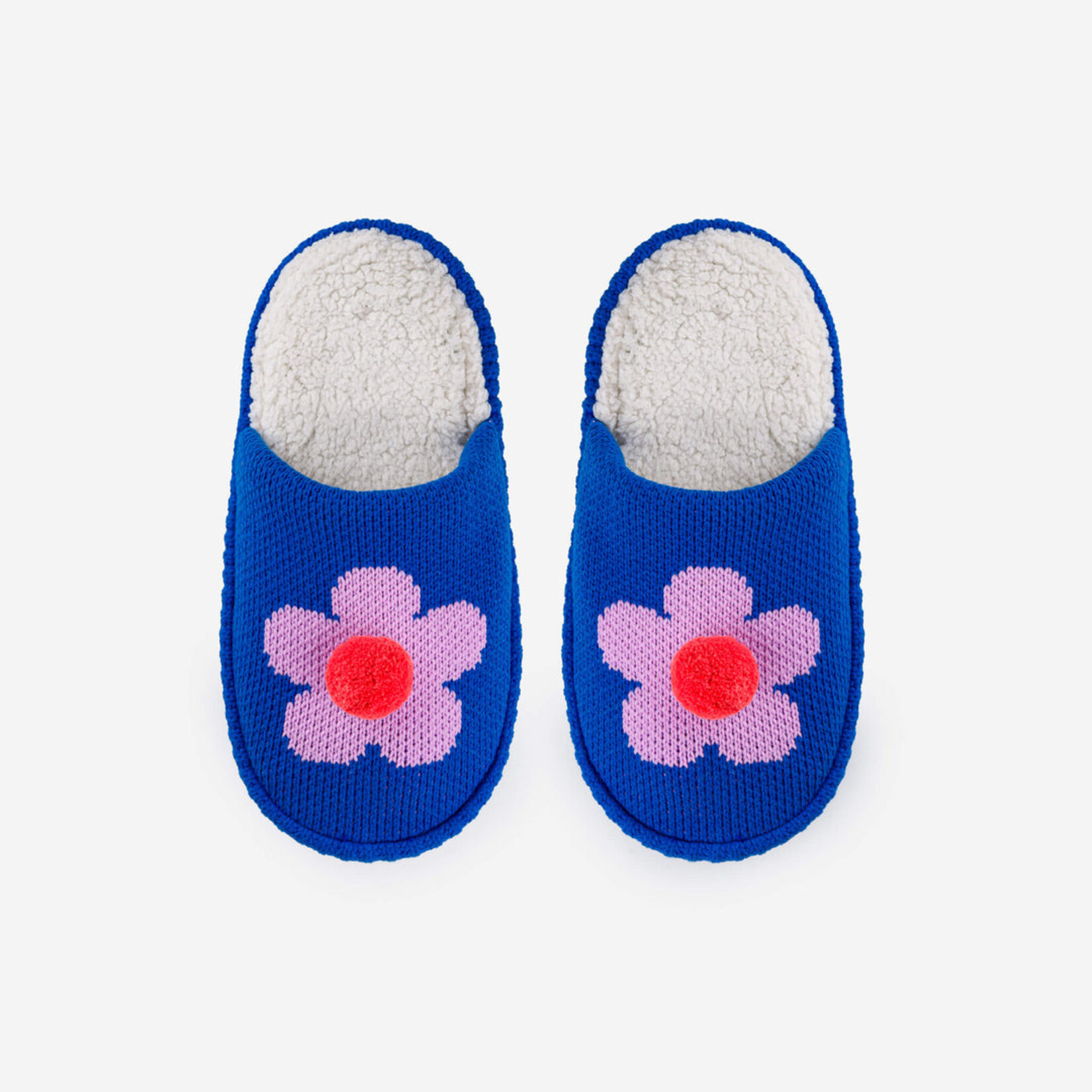 Verloop Verloop Cobalt Flower Pom Slide Slippers - S/M
