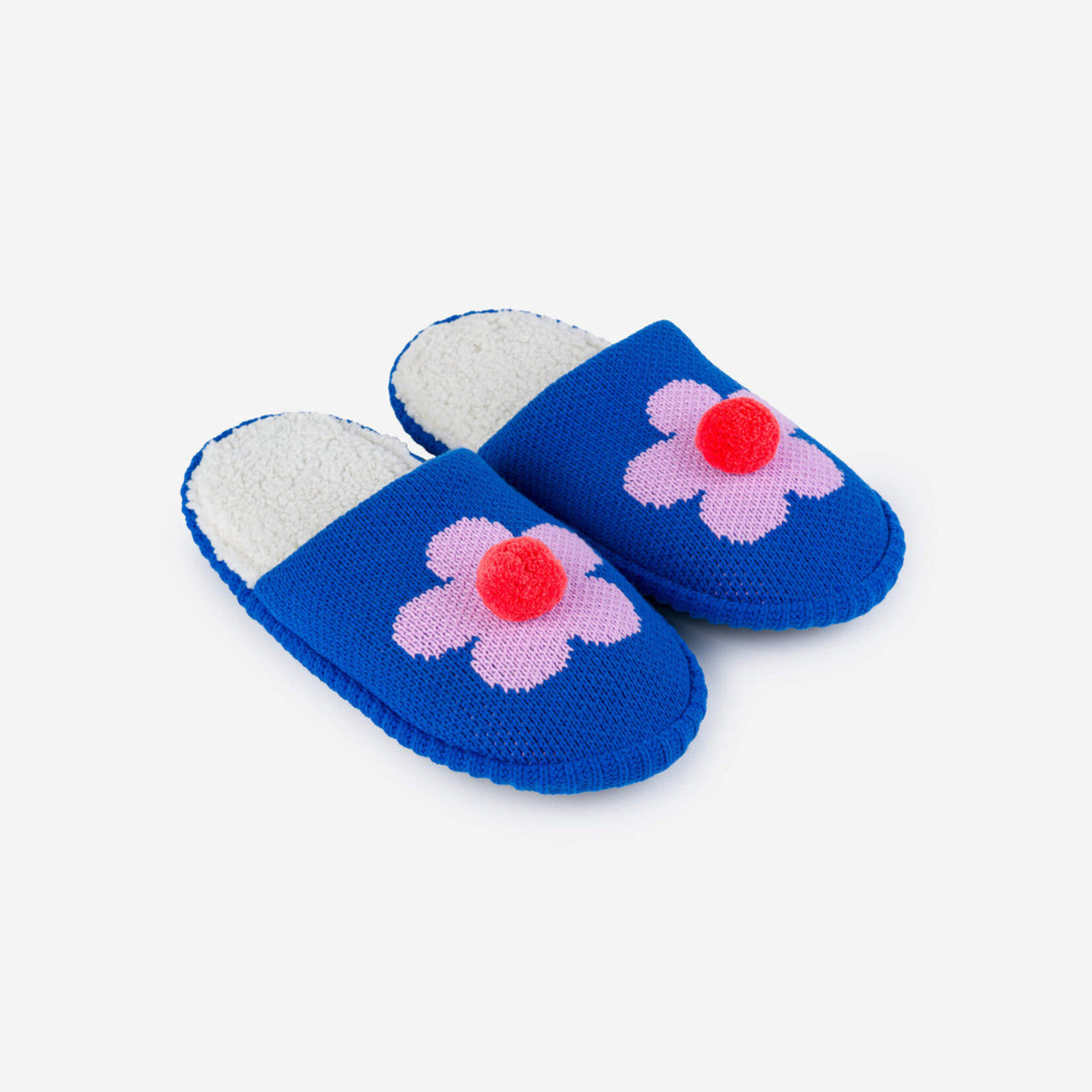 Verloop Verloop Cobalt Flower Pom Slide Slippers - S/M