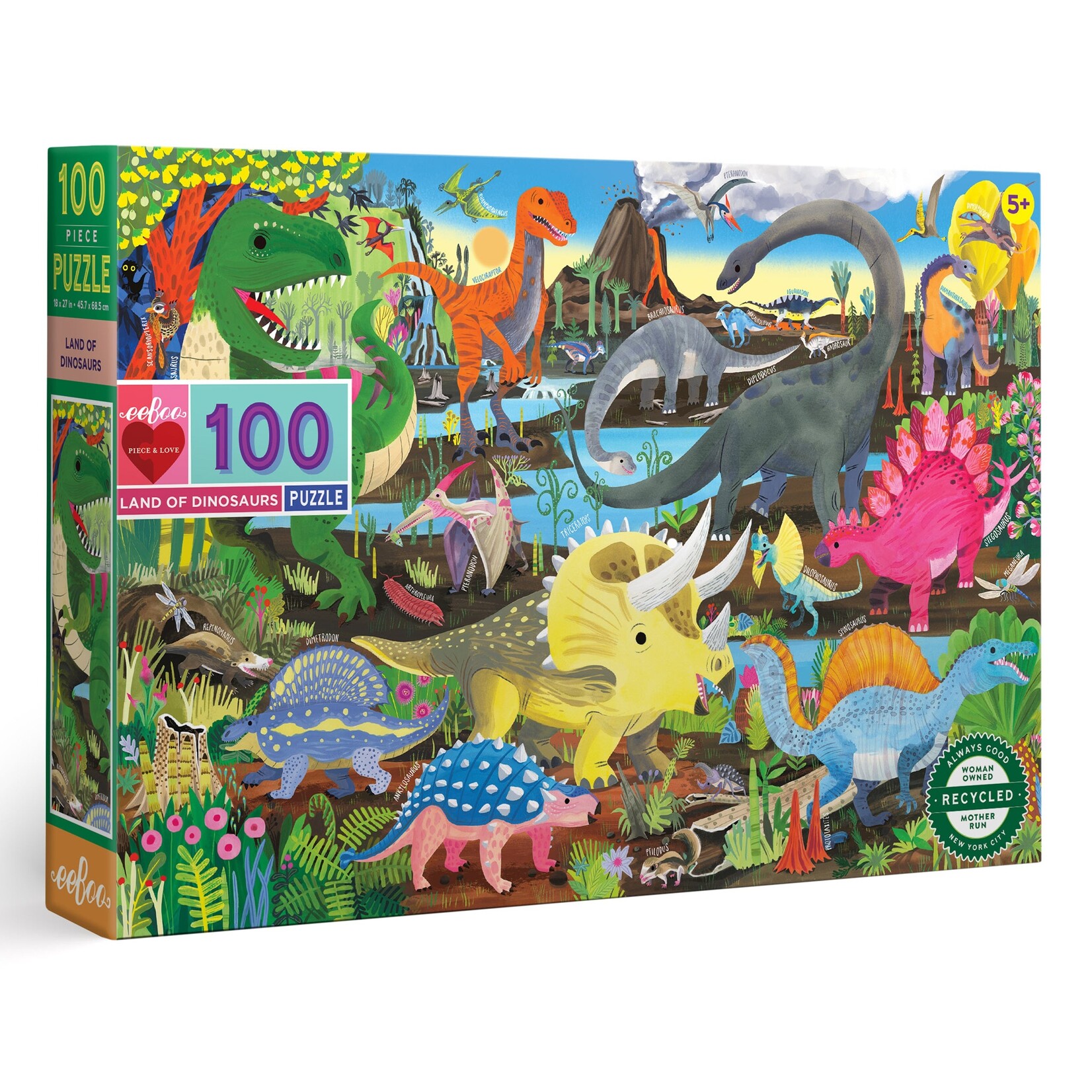 Eeboo Land of Dinosaurs 100 Piece Puzzle