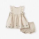 Elegant Baby Elegant Baby Natural Linen Floral Embroidered Dress with Bloomer