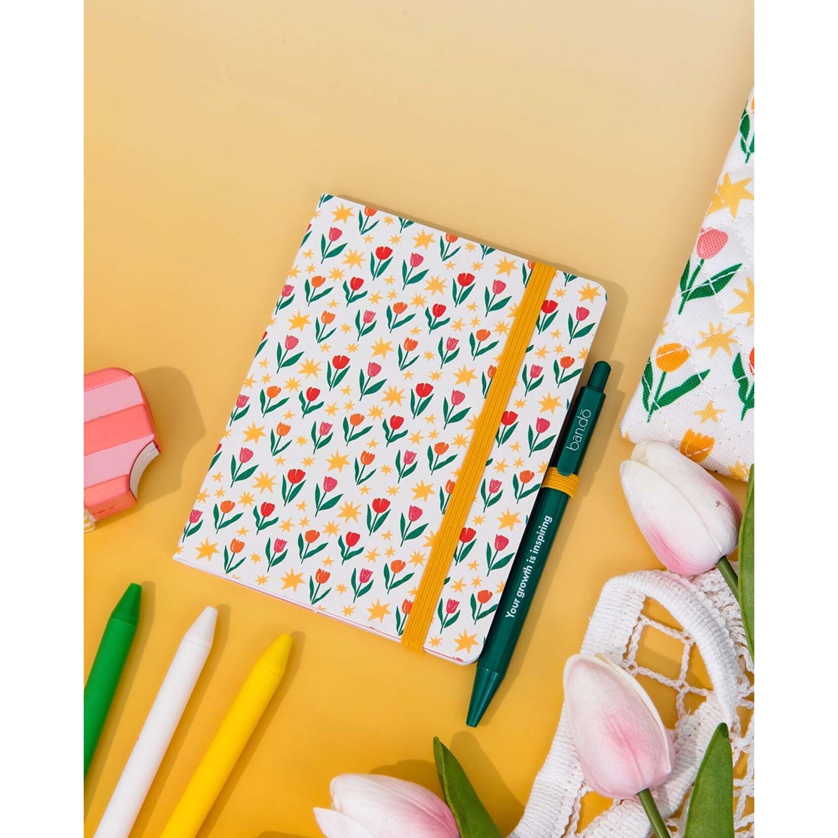 ban.do Mini Notebook with Pen - Tulips on Cream