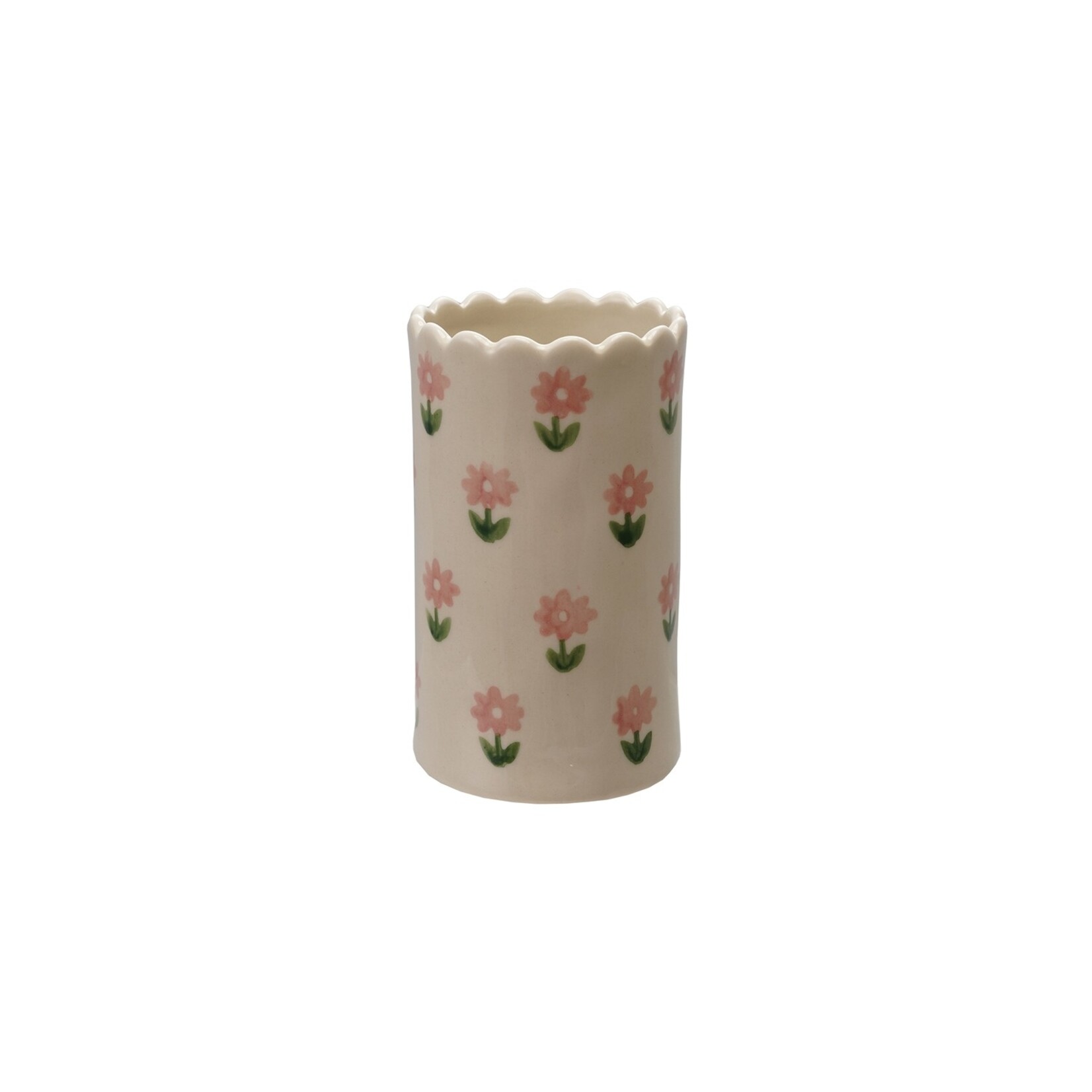 Hazel Mazel Flower Stoneware Vase with Scalloped Edge