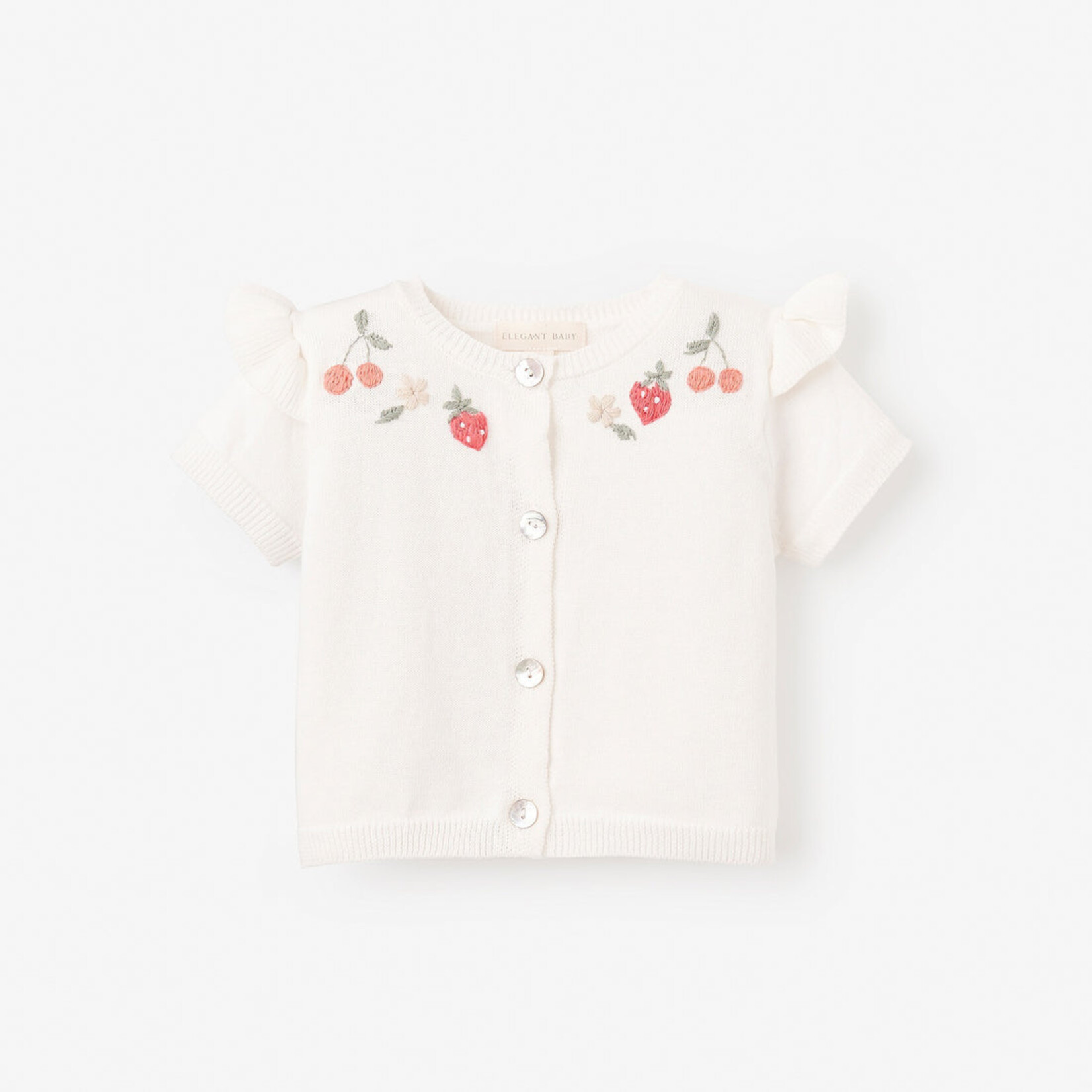 Elegant Baby Elegant Baby Strawberry Flutter Sleeve Hand-Embroidered Baby Cardigan