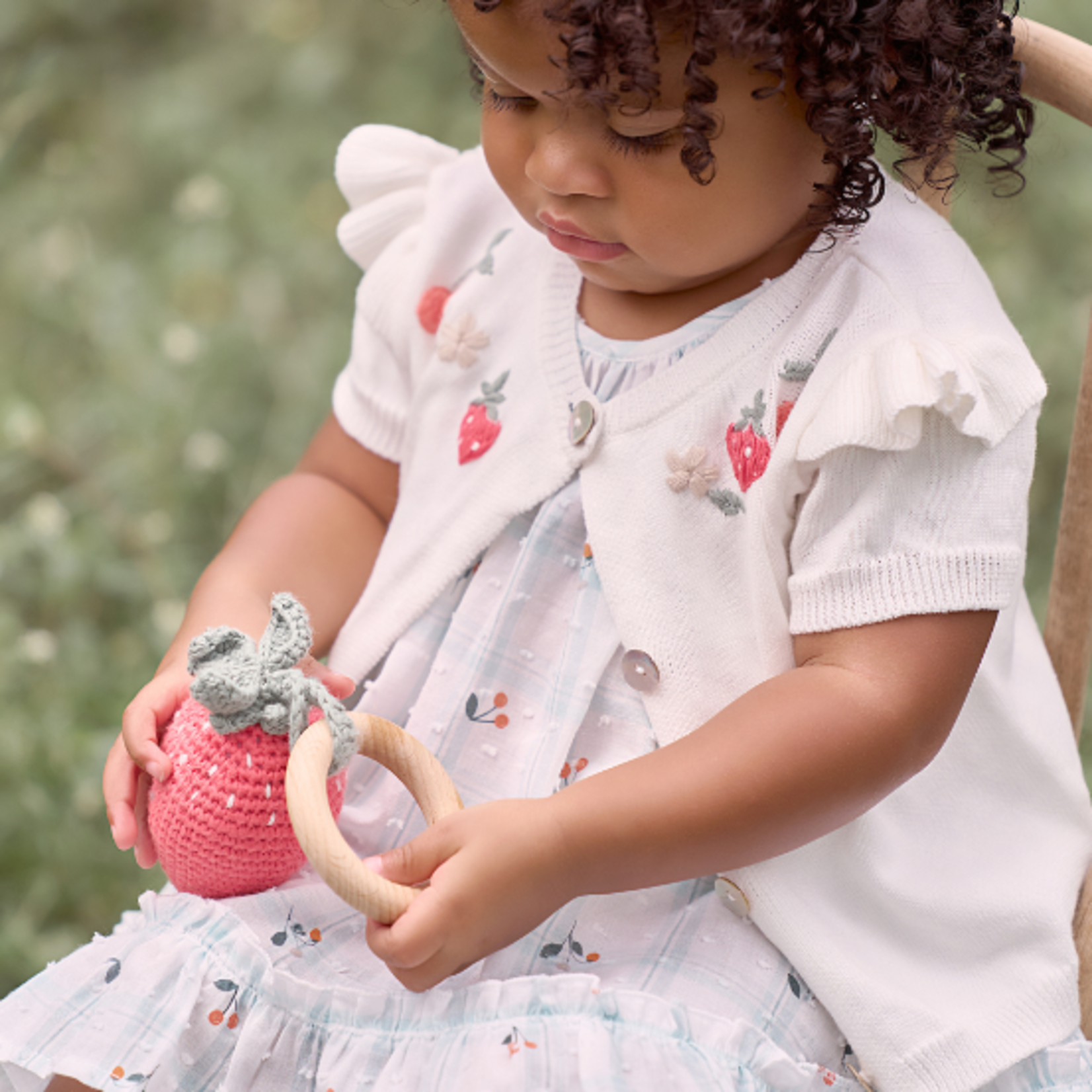 Elegant Baby Elegant Baby Strawberry Flutter Sleeve Hand-Embroidered Baby Cardigan