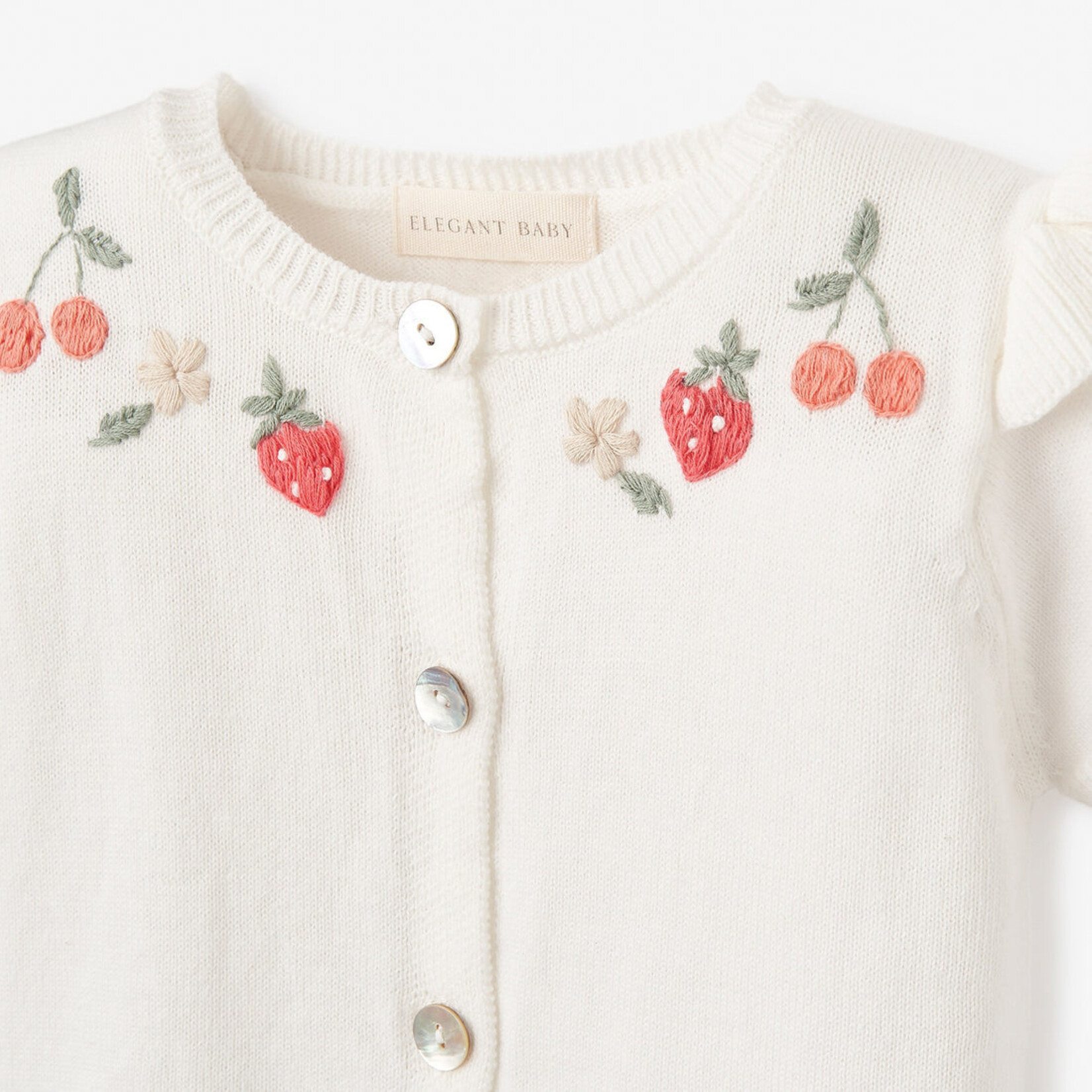 Elegant Baby Elegant Baby Strawberry Flutter Sleeve Hand-Embroidered Baby Cardigan