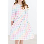 Mila & Rose Mila & Rose Pastel Plaid 3/4 Sleeve Pocket Twirl Dress