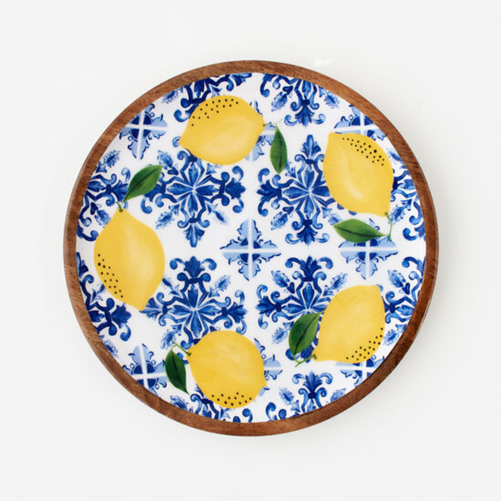 One Hundred 80 degrees Lemons Round Tray, Mango Wood, 14"