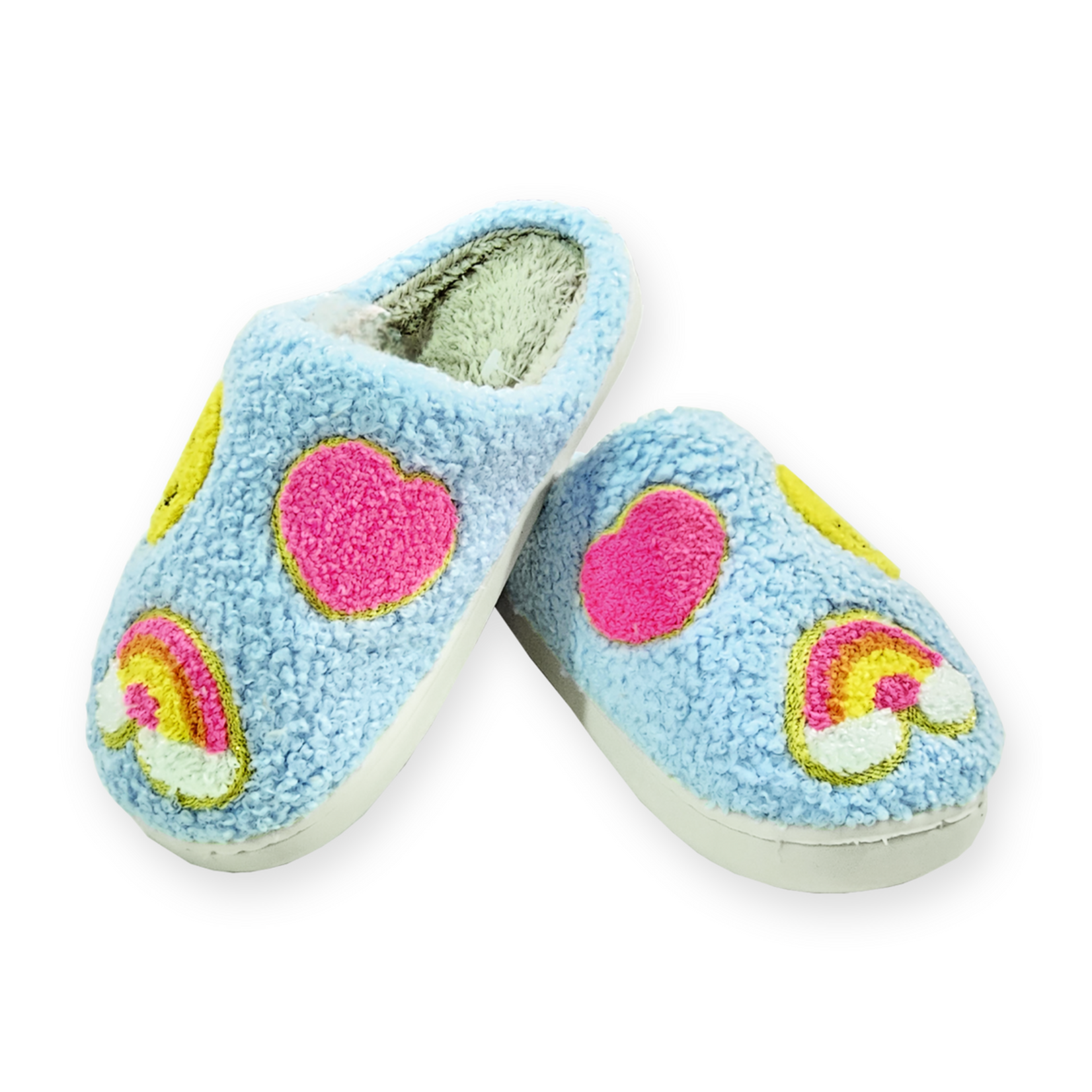 Malibu Sugar Sky Blue Smiley, Rainbow, Heart Slippers