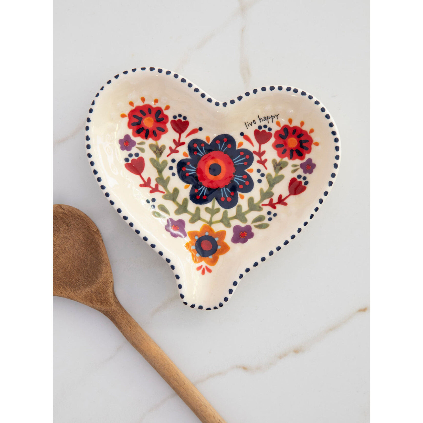 Natural Life Live Happy Heart Ceramic Spoon Rest