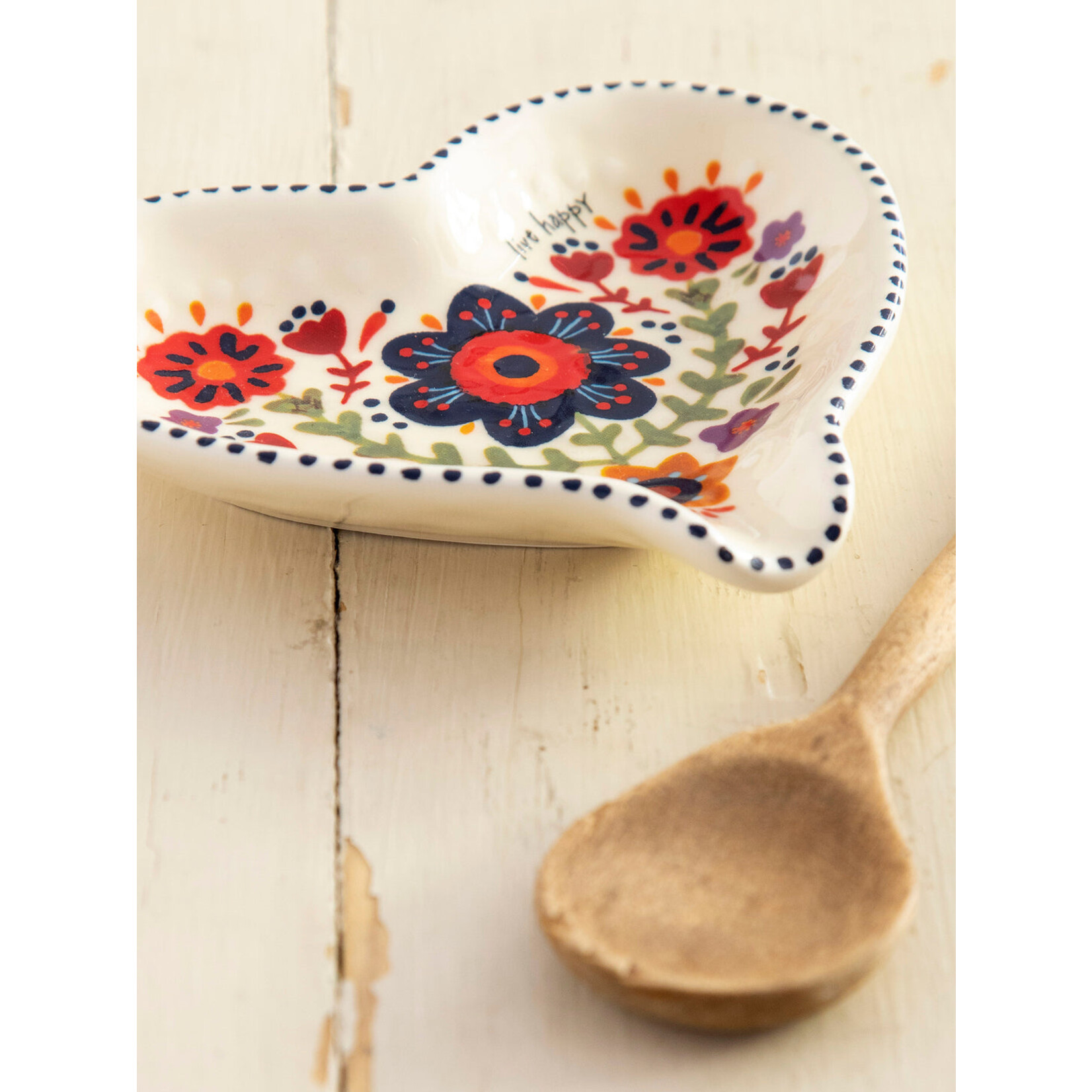 Natural Life Live Happy Heart Ceramic Spoon Rest