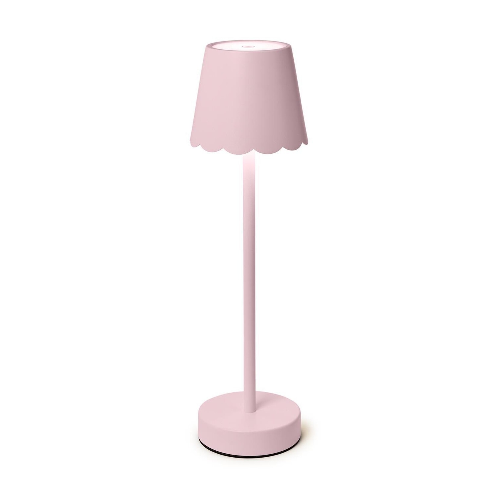 Two's Company Pink LED Cordless Table Lamp with Scalloped Edge Shade