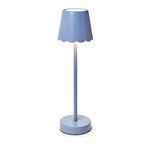 Two's Company Blue LED Cordless Table Lamp with Scalloped Edge Shade