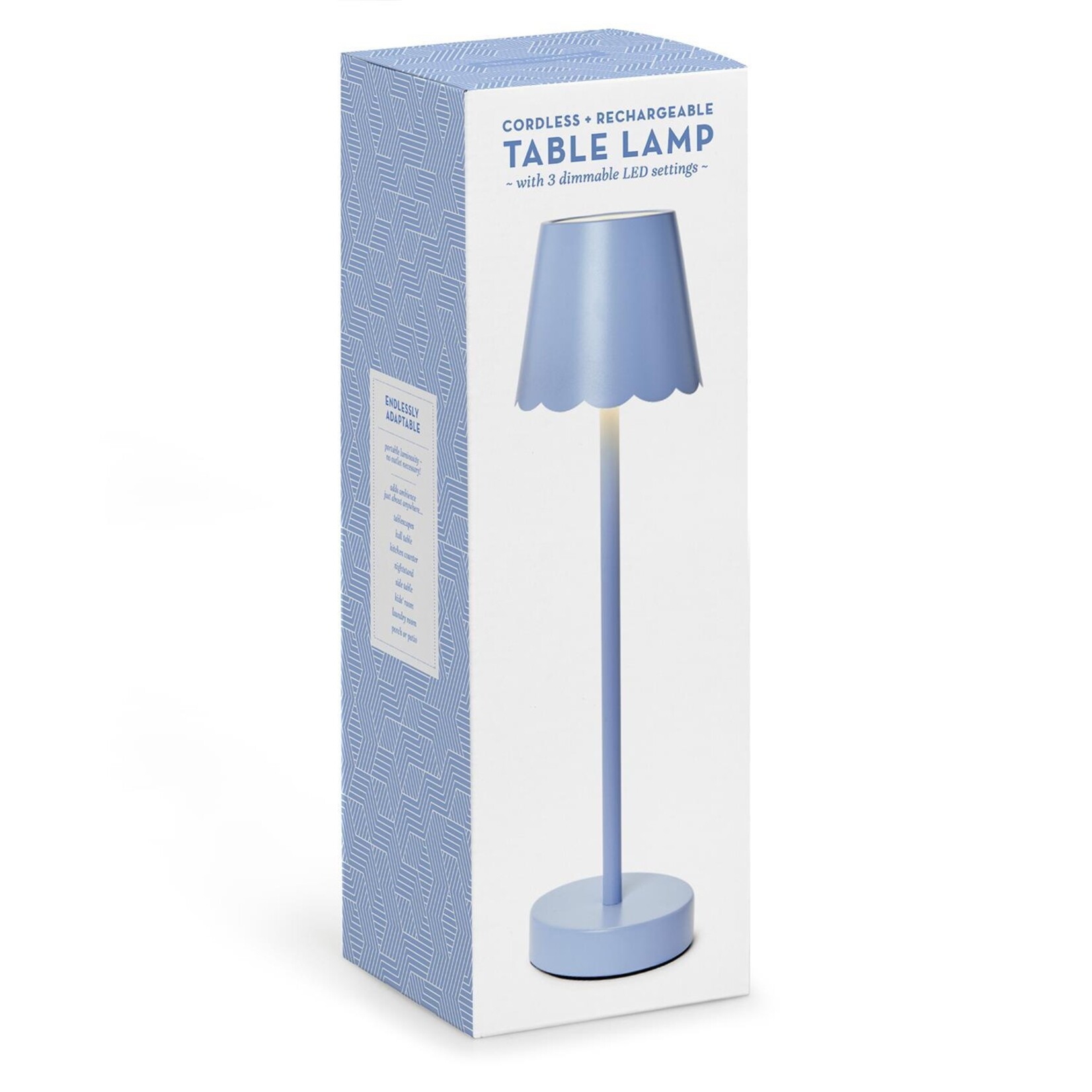Two's Company Blue LED Cordless Table Lamp with Scalloped Edge Shade