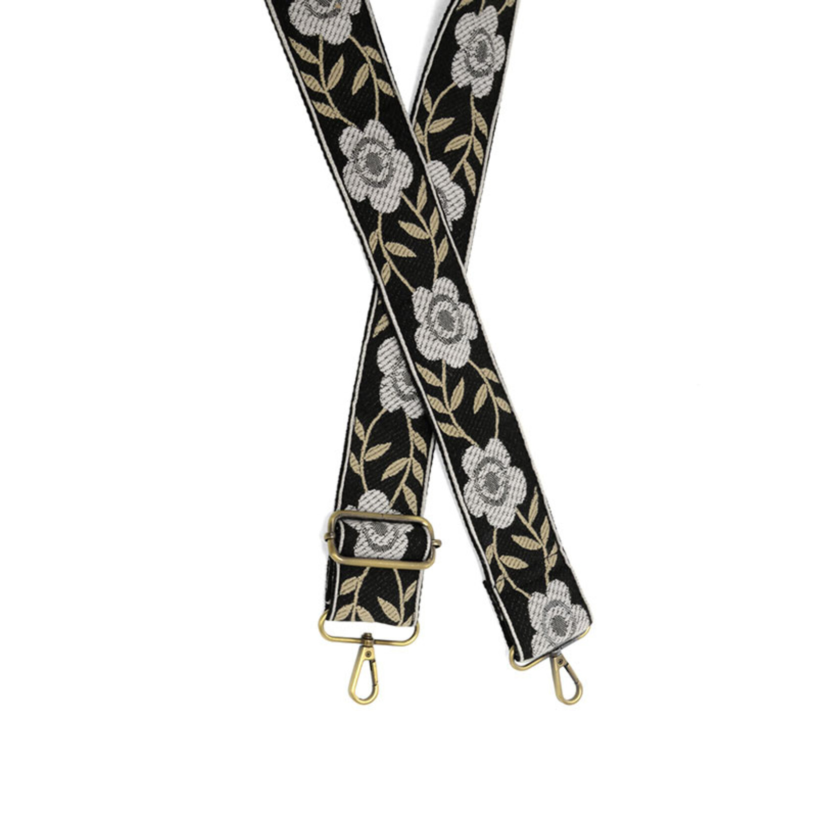 Joy Susan Joy Susan 2"Black+White Wild Rose Guitar Strap