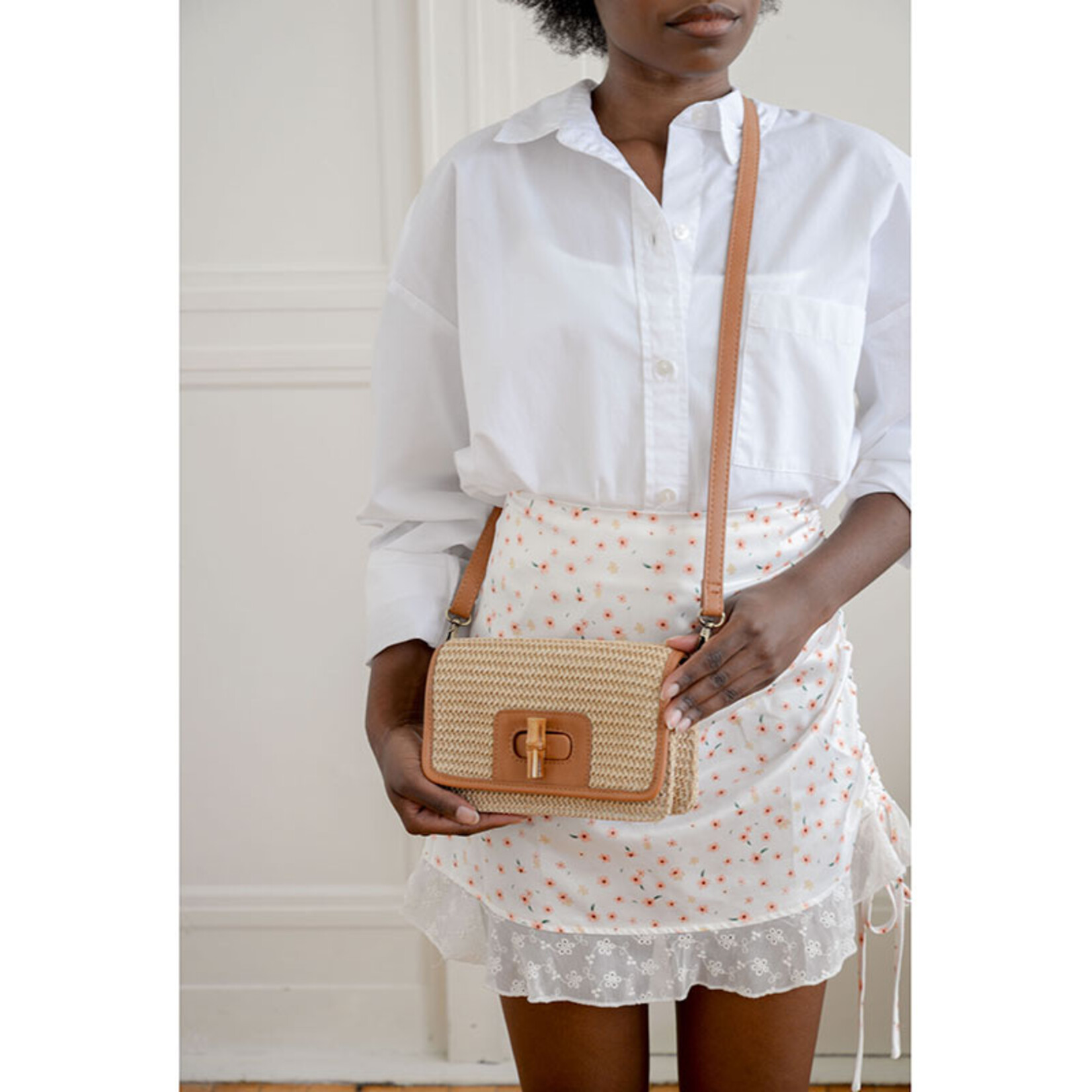 Joy Susan Joy Susan  Natural Straw Bonnie Mini Organizer Bamboo Turnlock Crossbody