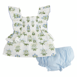 Mud Pie Blue Floral Pinafore Set