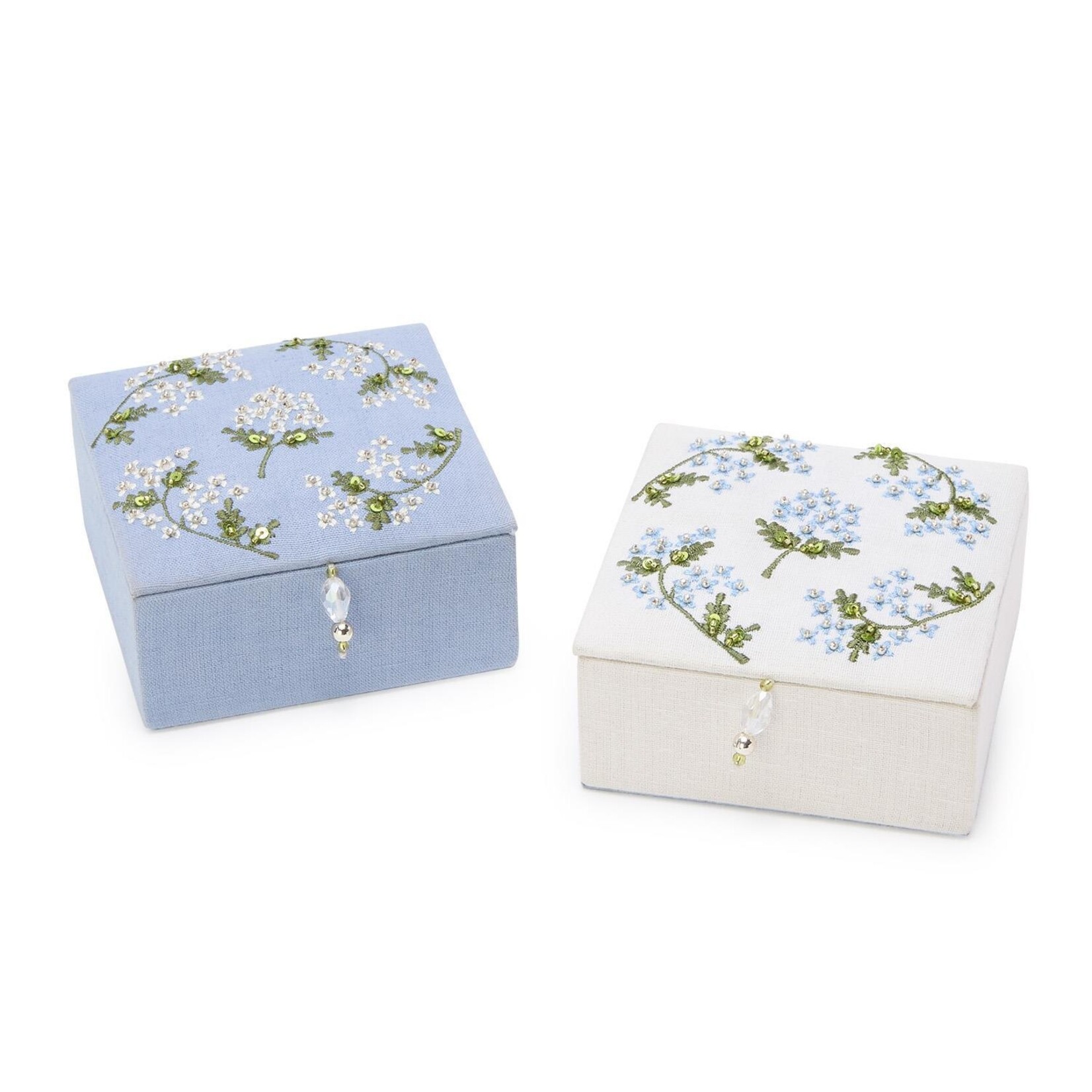 Two's Company Hydrangea Small Jewelry Box with Beaded Tassel