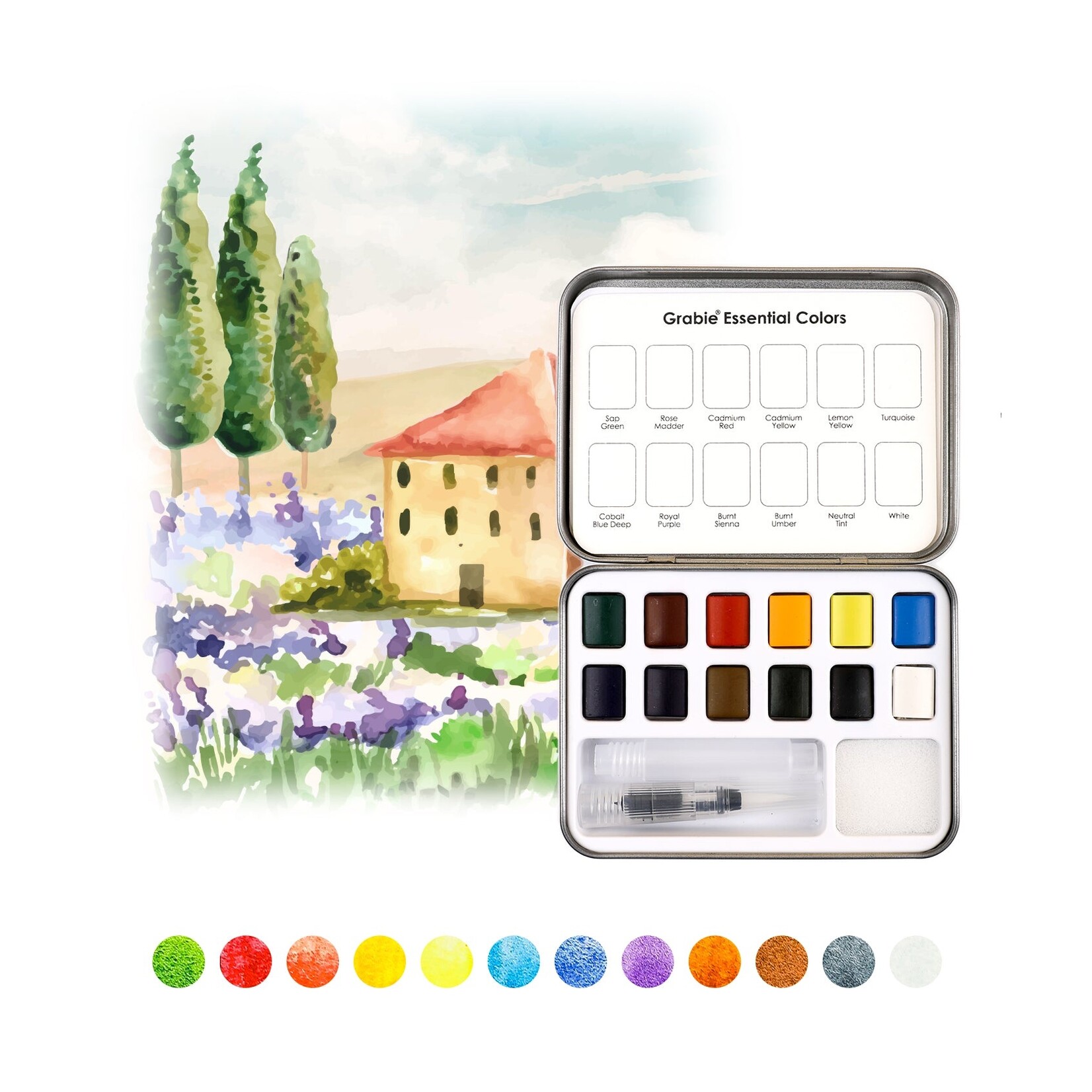 Grabie Grabie Art Watercolor Pocket Set  of 12 with Brush