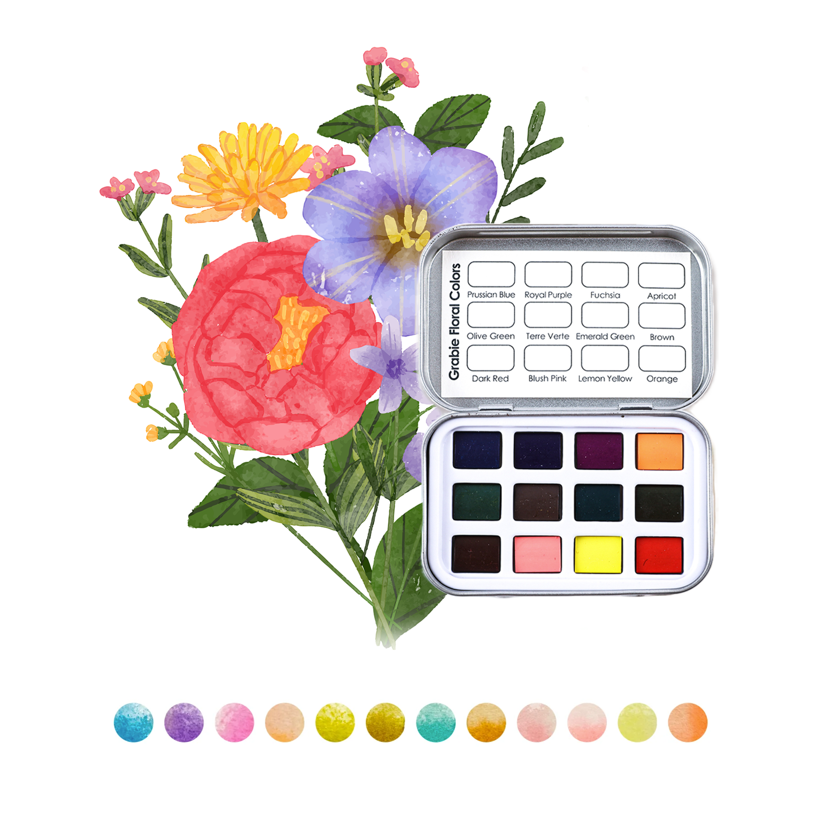 Grabie Grabie Art Watercolor Pocket Set  of 12 with Brush