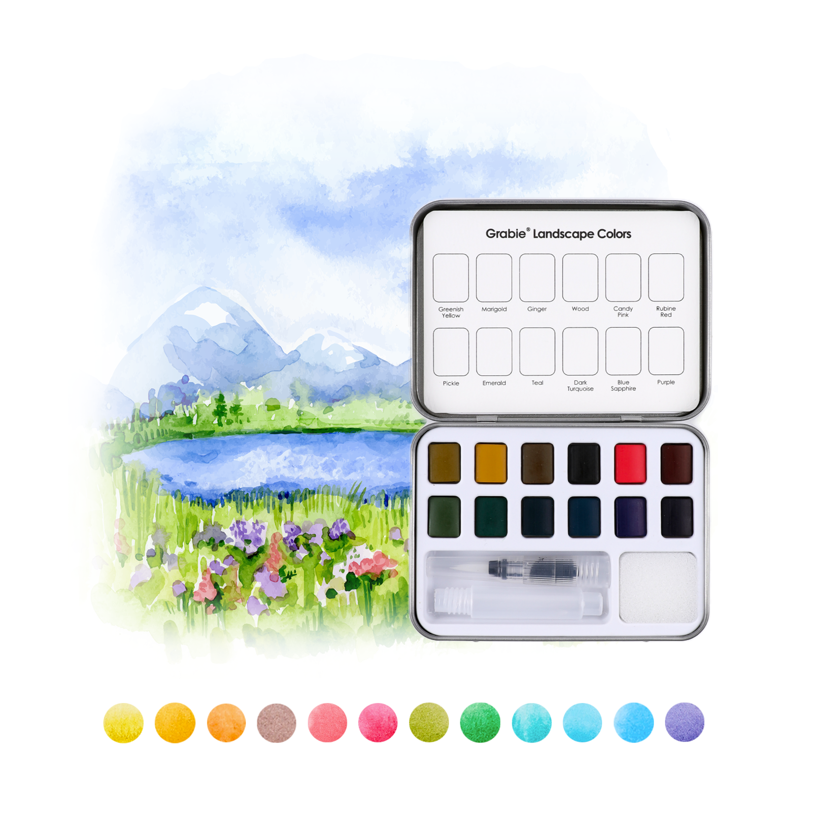 Grabie Grabie Art Watercolor Pocket Set  of 12 with Brush