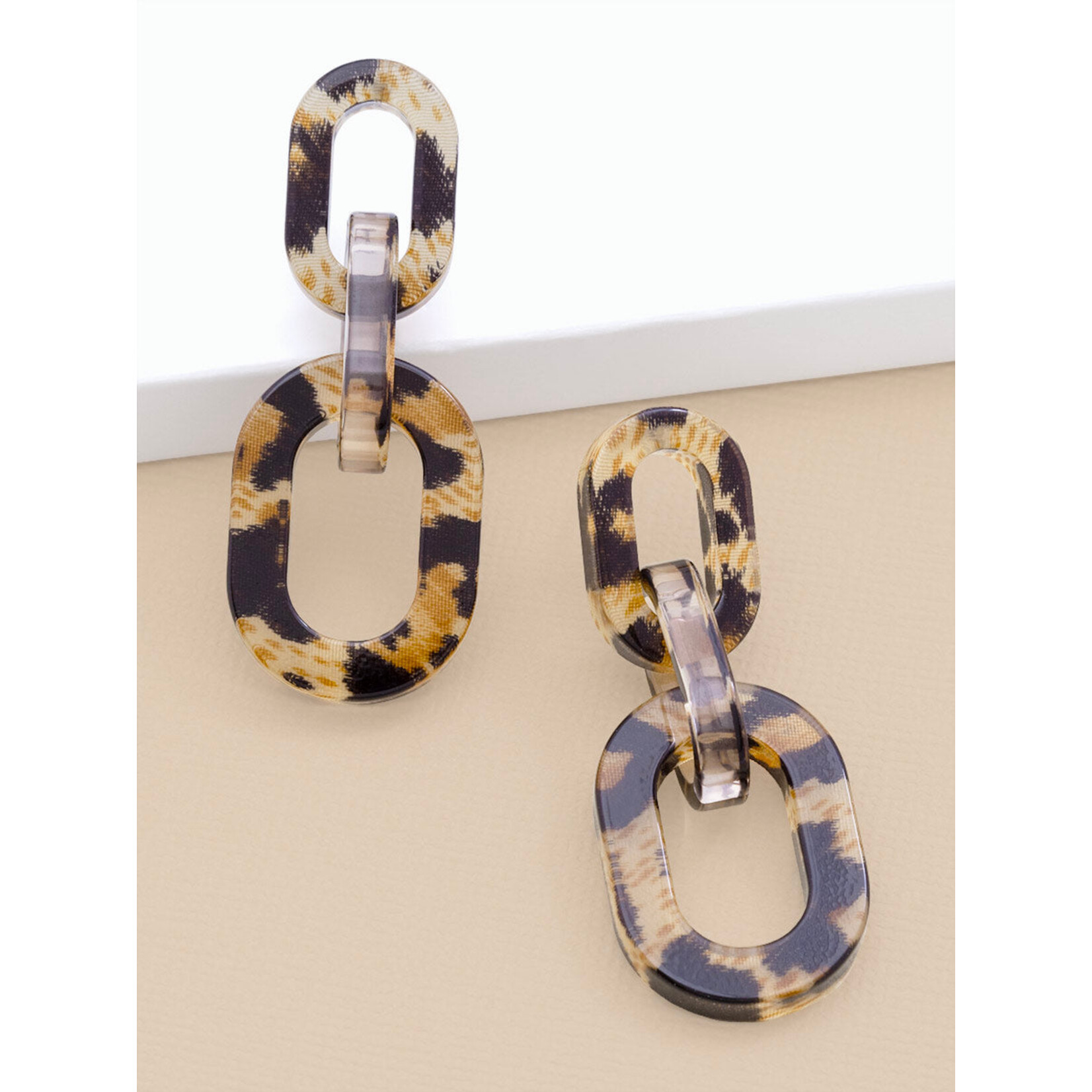 Zenzii Resin Leopard Link Drop Earring - Leopard Brown