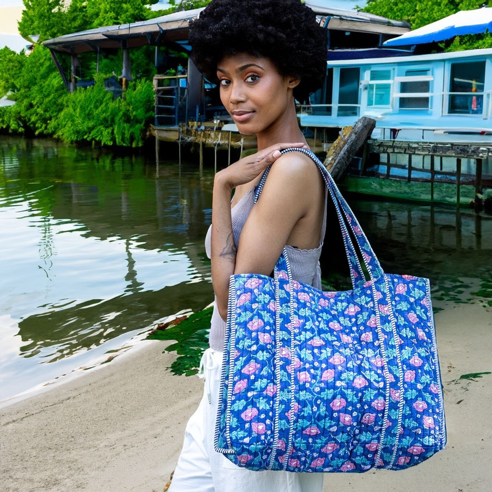 Anju Anju Quilted Tote Bag with Travel Pouch