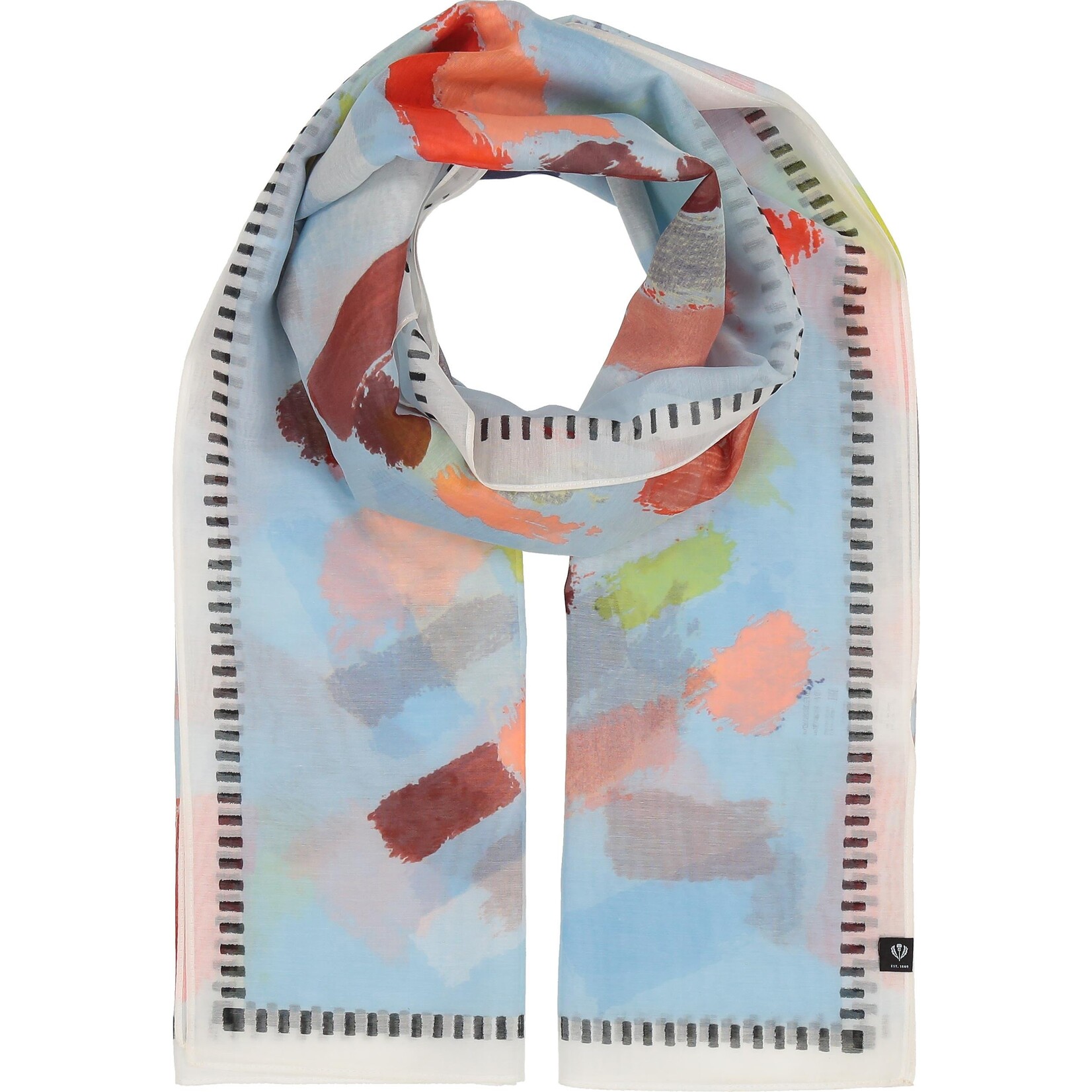 Fraas The Scarf Company Fraas Zen Blue Artistic Strokes Cotton Silk Wrap