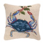 Peking Handicraft Christmas Blue Crab Hook Pillow 18x18"