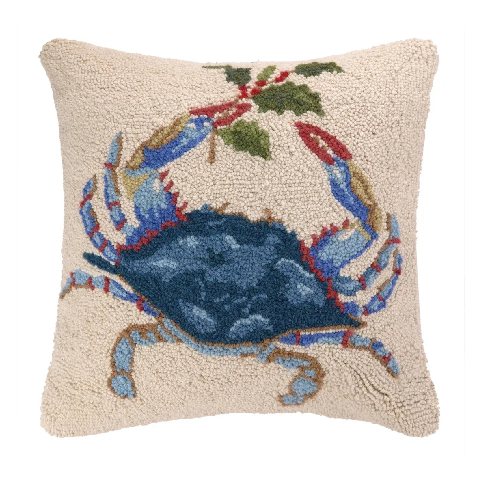 Peking Handicraft Christmas Blue Crab Hook Pillow 18x18"