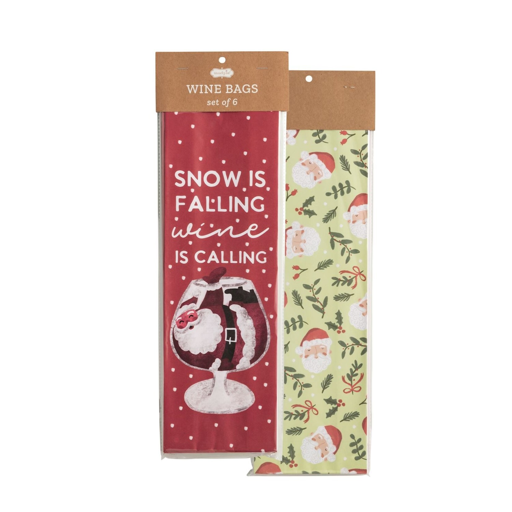 Mud Pie Snow Christmas Paper Wine Bags Set of 6