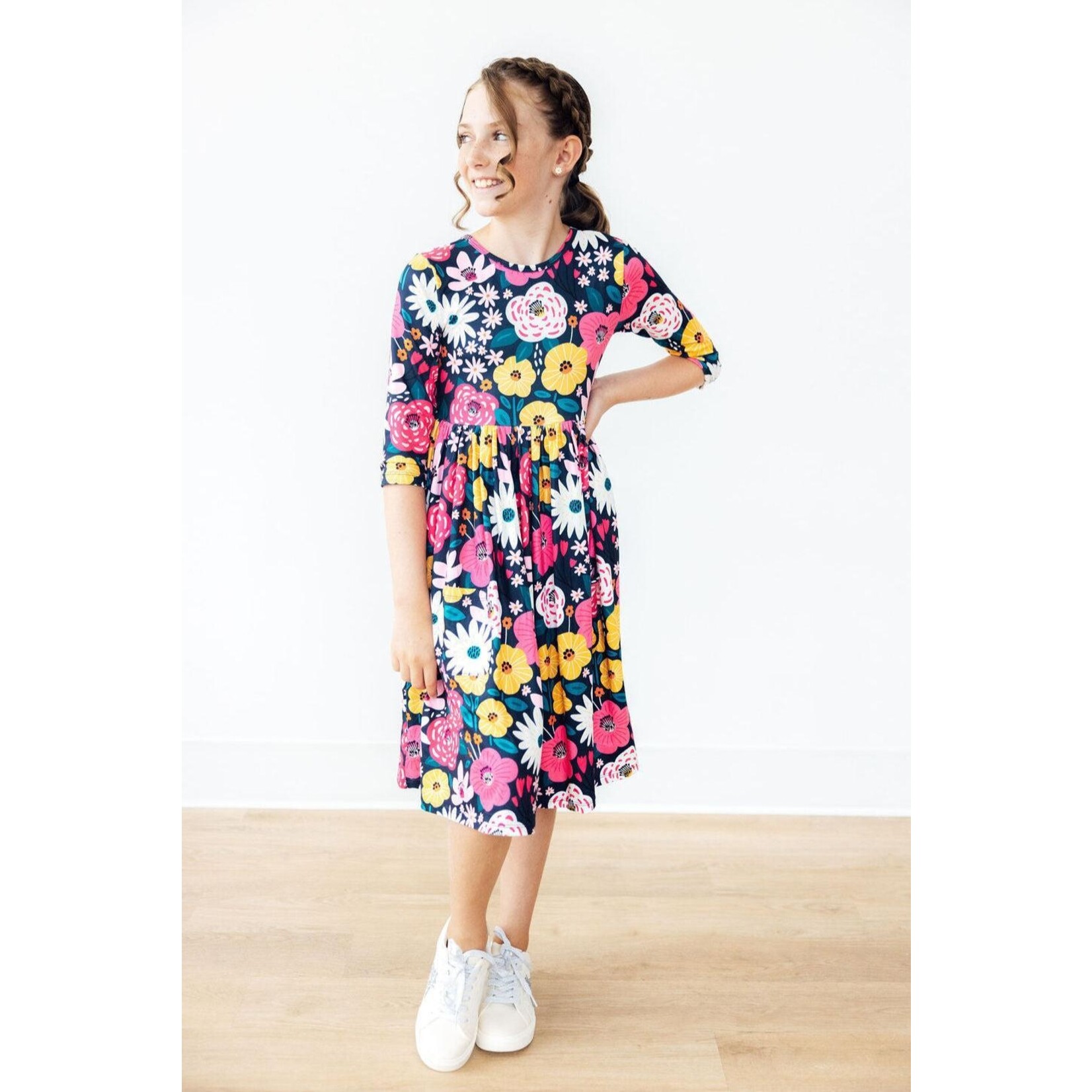 Mila & Rose Mila & Rose Midnight Floral 3/4 Sleeve Dress