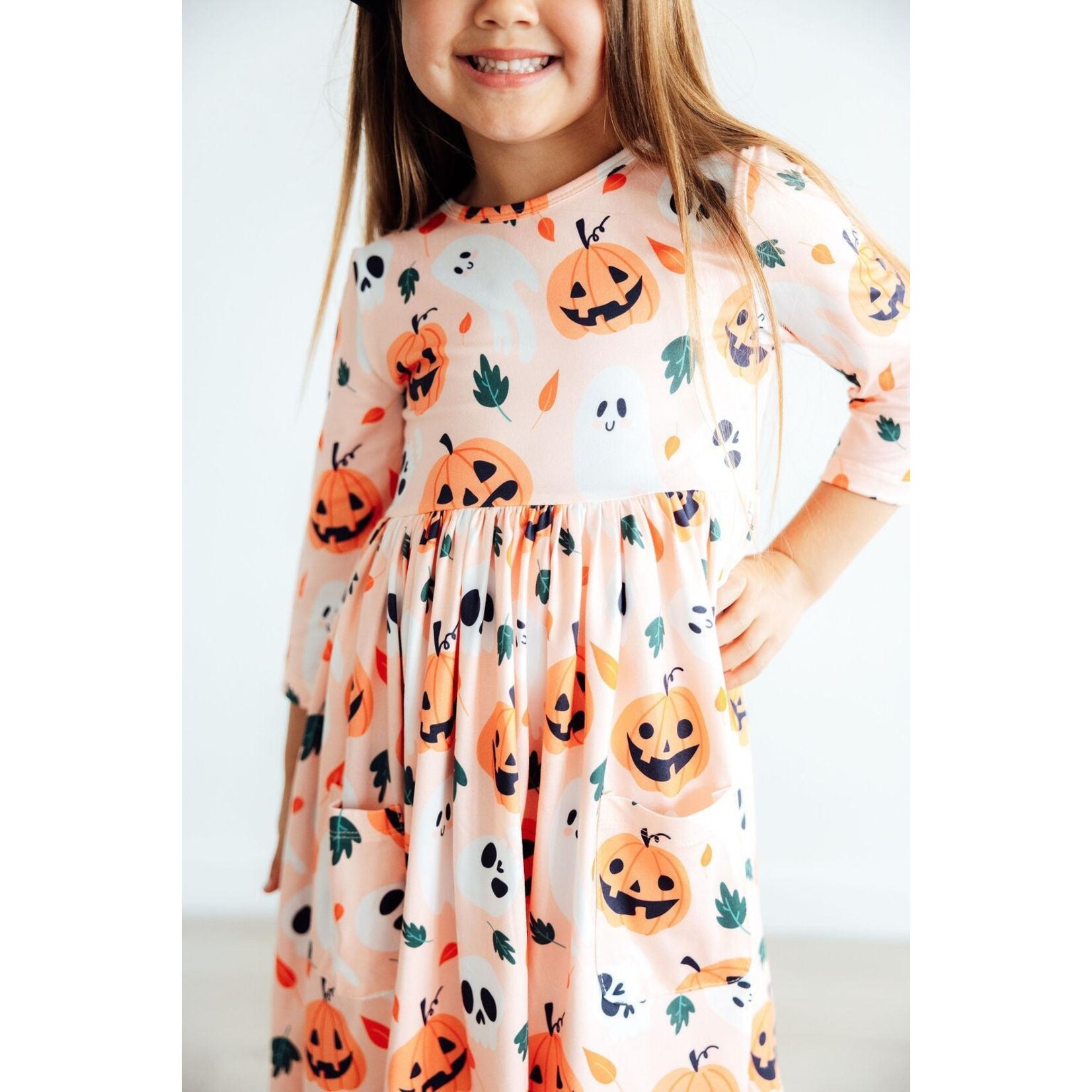 Mila & Rose Mila & Rose Pumpkin Peekaboo 3/4 Sleeve Twirl Dress