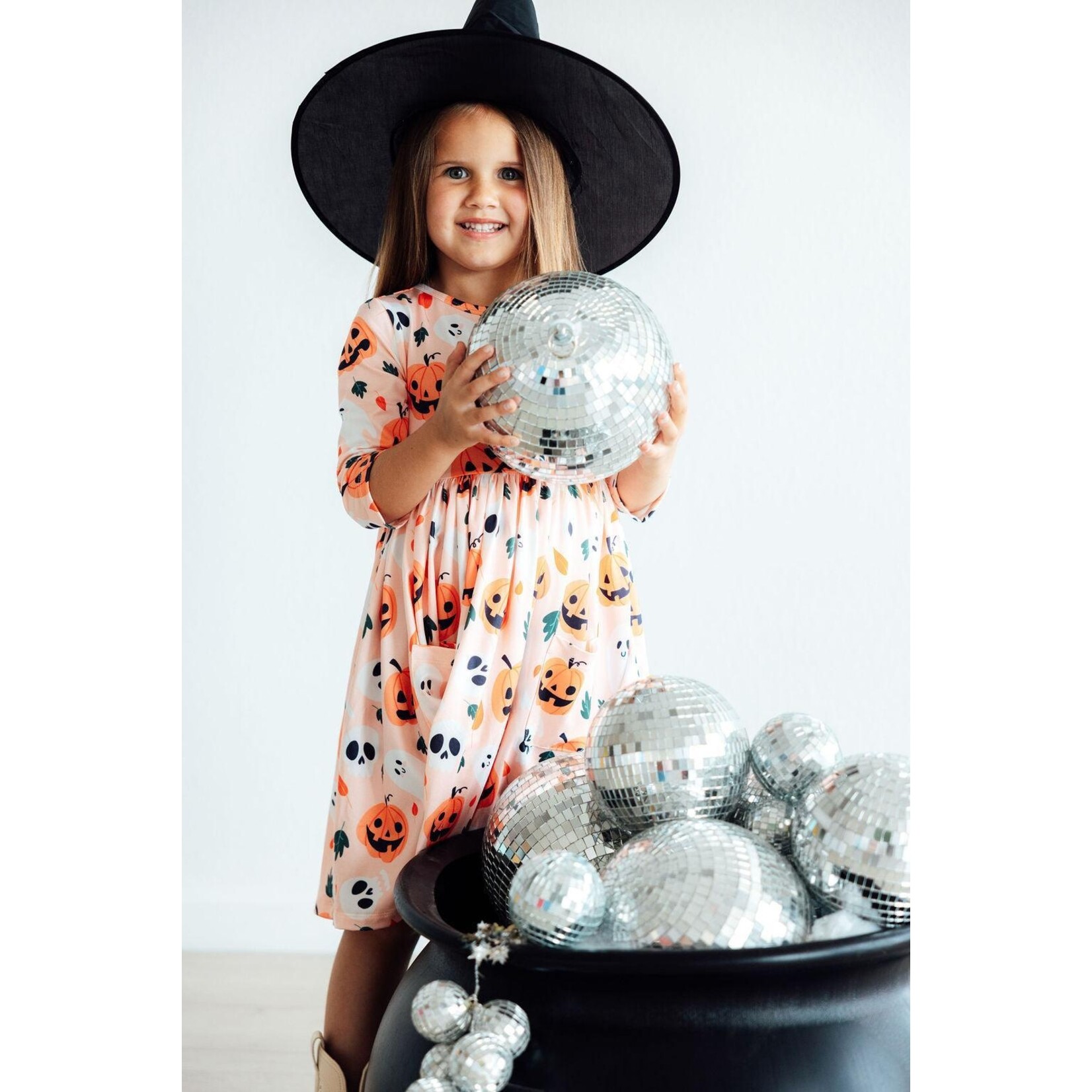 Mila & Rose Mila & Rose Pumpkin Peekaboo 3/4 Sleeve Twirl Dress