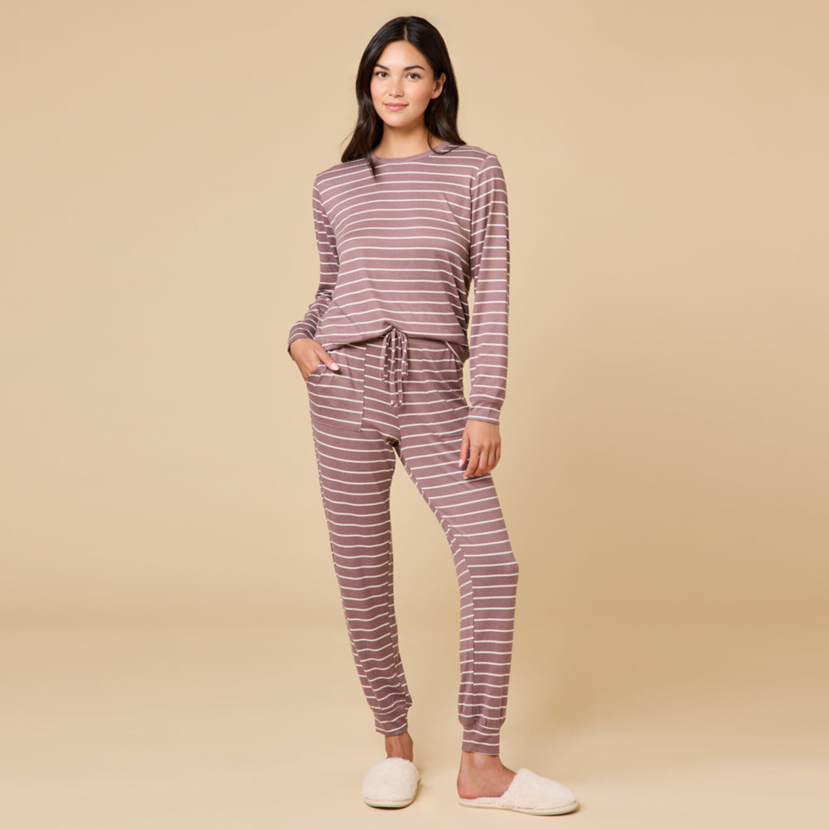 Softies Softies Driftwood Stripe Dream Jersey Crew Neck Lounge Set