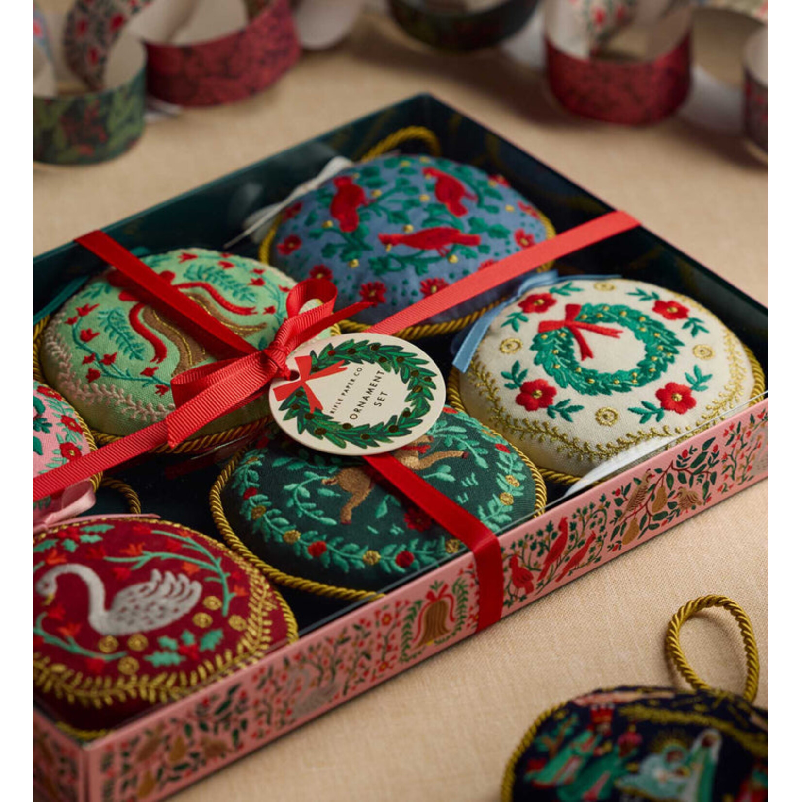 Rifle Paper Co. Christmastide Embroidered Ornament Set of 6