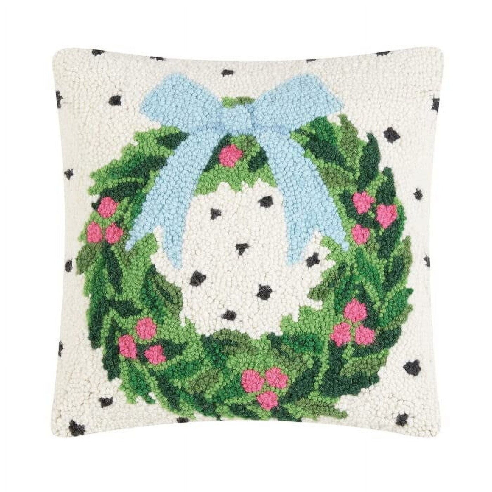 Peking Handicraft Spotted Holiday Wreath Hook Pillow - 14" x 14"