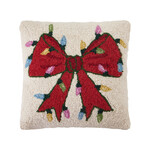 Peking Handicraft Christmas Lights Bow Hook Pillow 14x14
