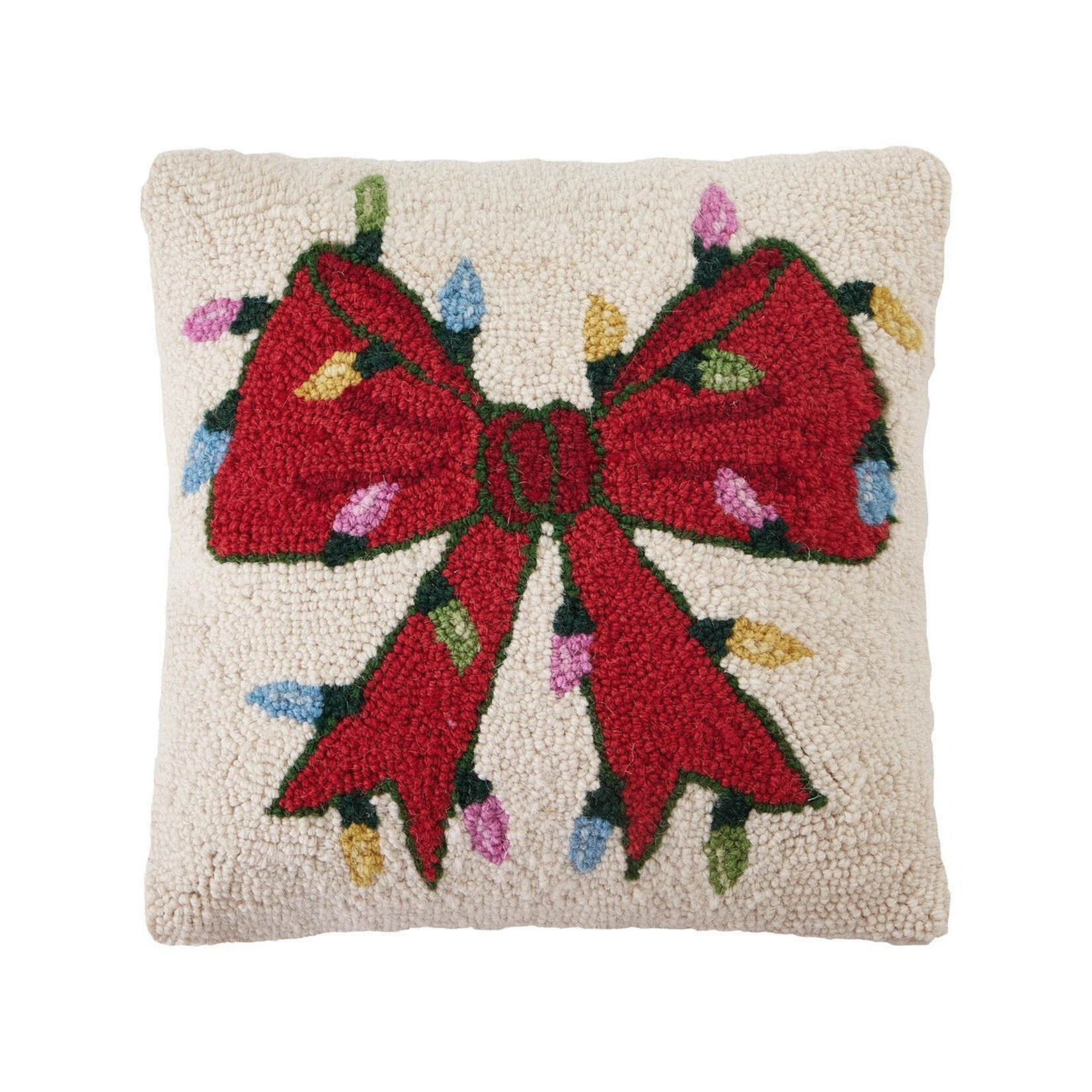 Peking Handicraft Christmas Lights Bow Hook Pillow 14x14